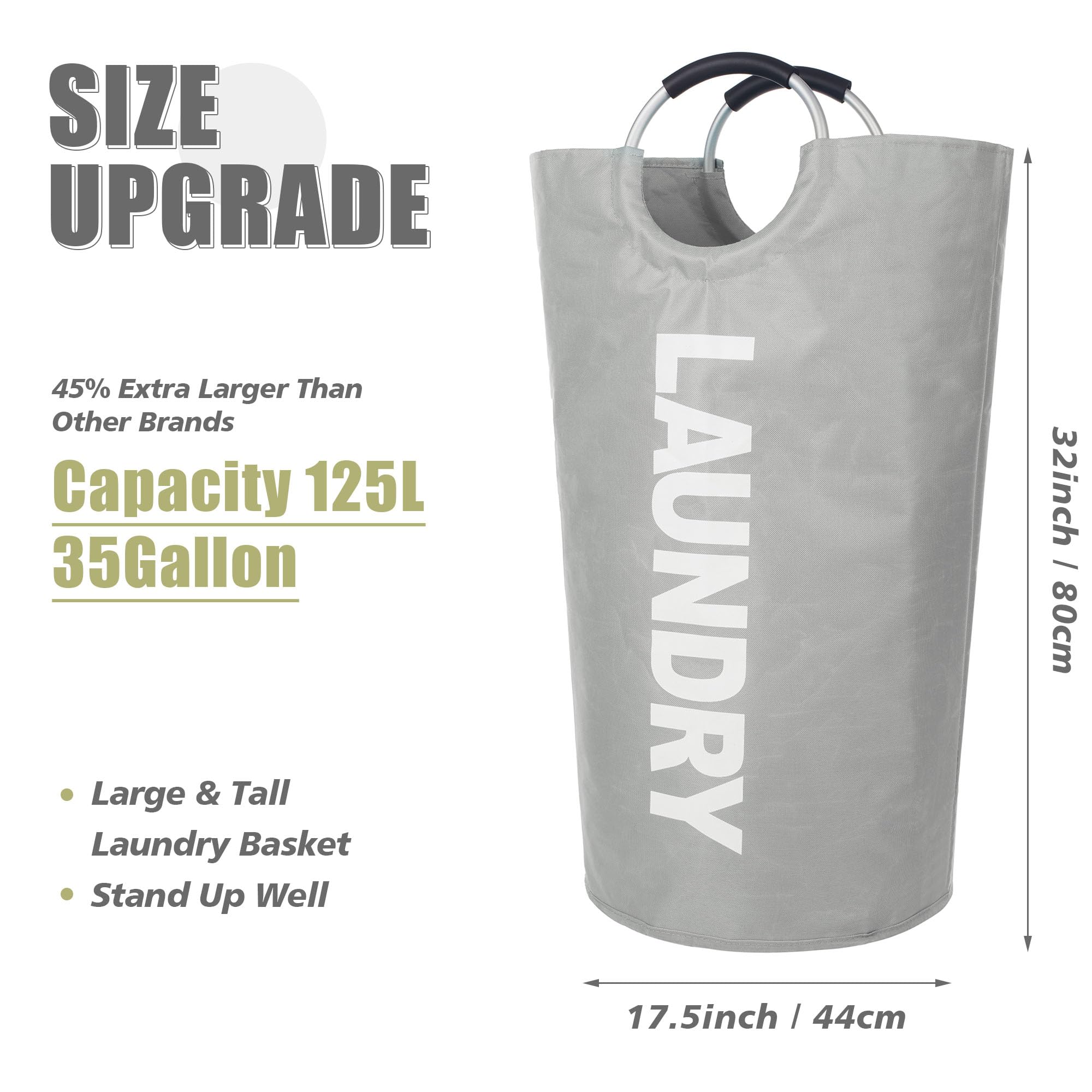 Twira 125L Pro XX-Large Laundry Baskets, Laundry Hamper Stands Up Well, Laundry Bag with Padded Handles - Image 2