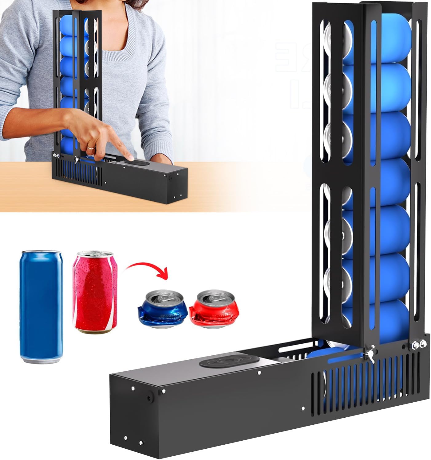 Electric Can Crusher Hold 8 Cans, Automatic Can Crushers for Recycling, Can Trash Compactor for 8oz-16oz Cans, for Aluminum Seltzer, Soda, Beer Cans