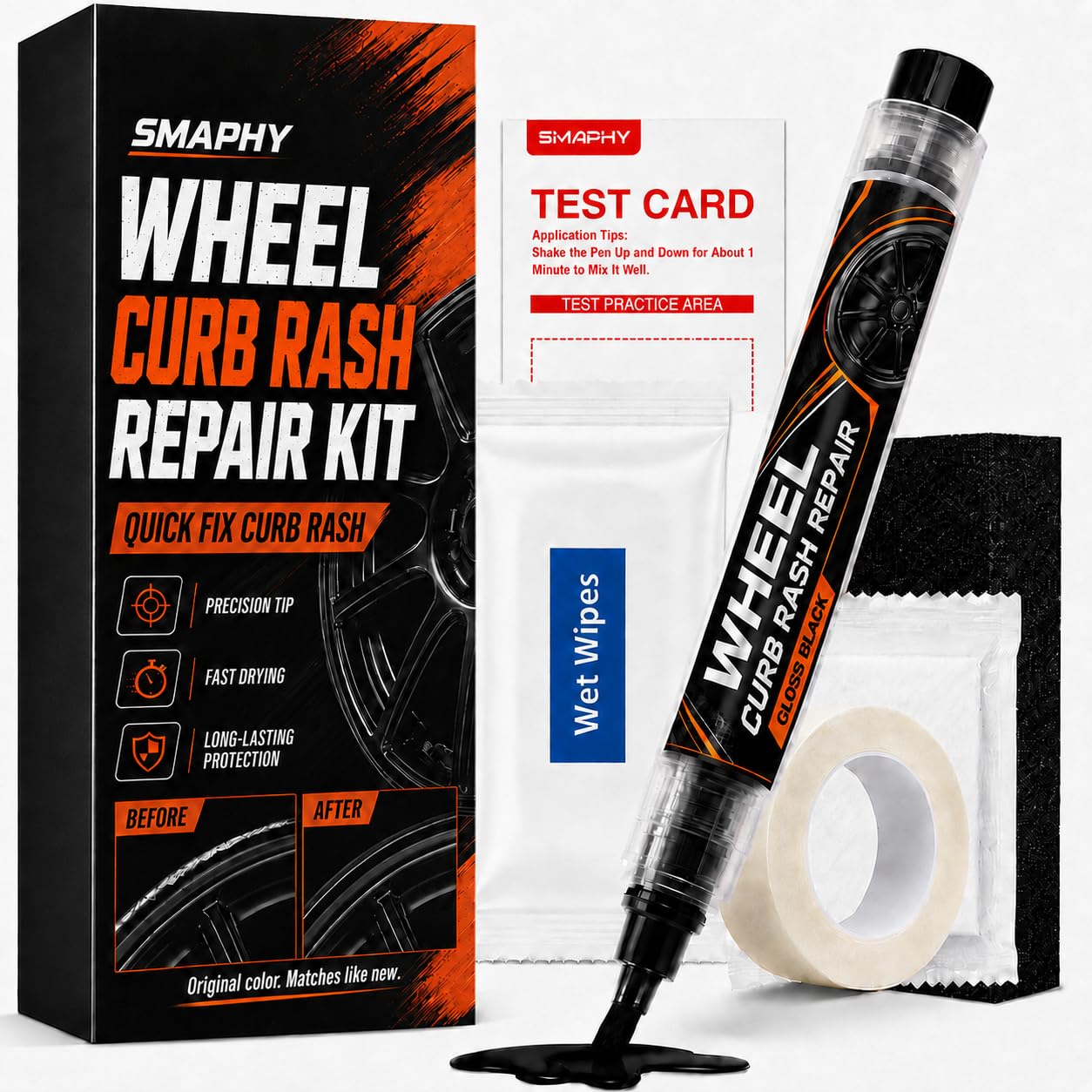 Wheel Scratch Repair Kit, Matte Black Rim Paint Pen-Curb Rash