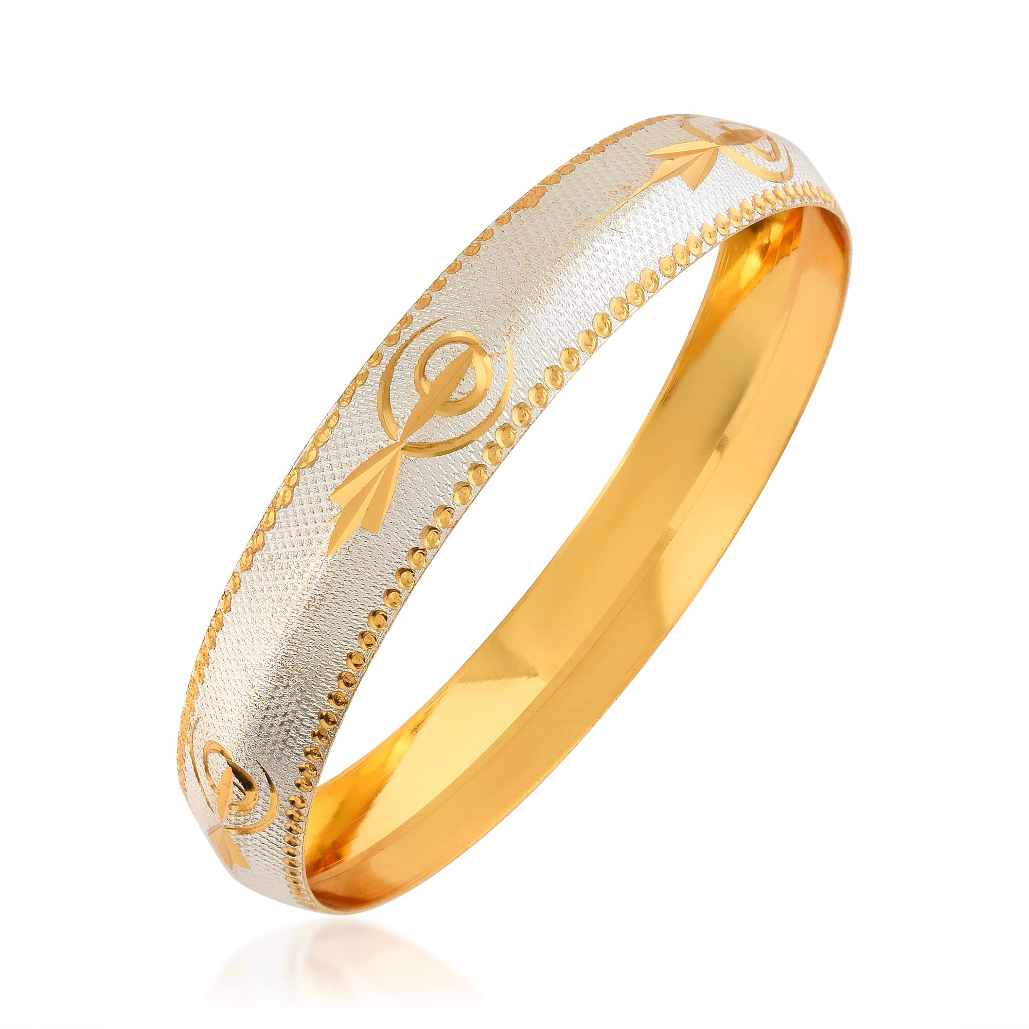 Two Tone Gold & Silver Colour Khanda Symbol Engraved Sikh Sardar Punjabi Kada Bangle For Unisex (Pack of 1)-image-8