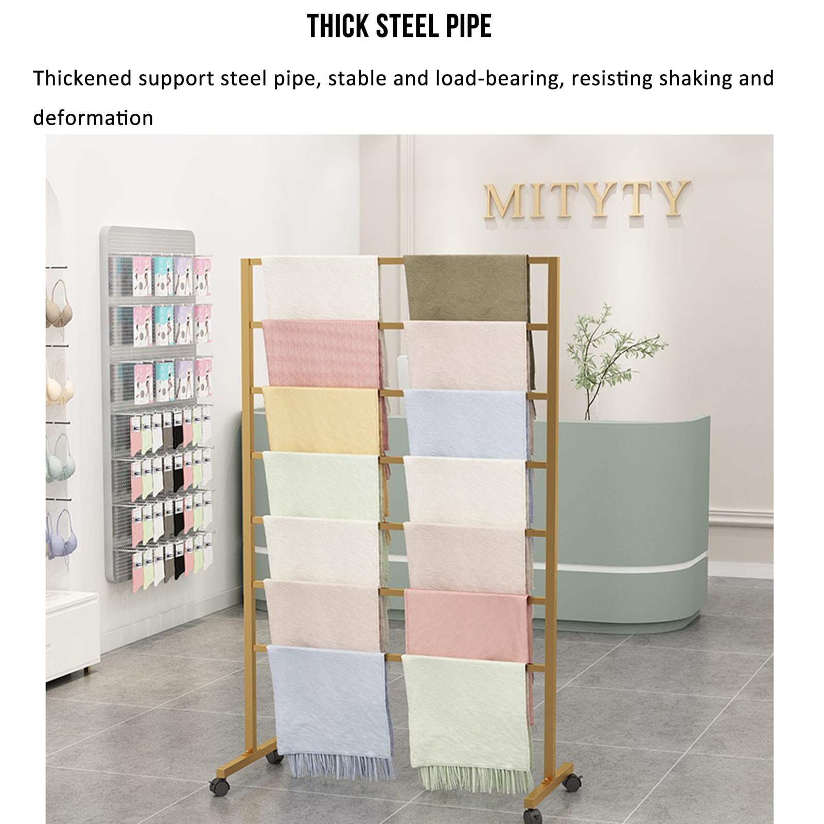 Generisch Freistehender Schalständer Aus Metall Mit Rollen,Handtuch- Und Schalständer Für Den Einzelhandel Inselschelf,gürtel-Anzug-Hosen-hängeständer,kommerziell Fabricorganizer-Rack Hängestange