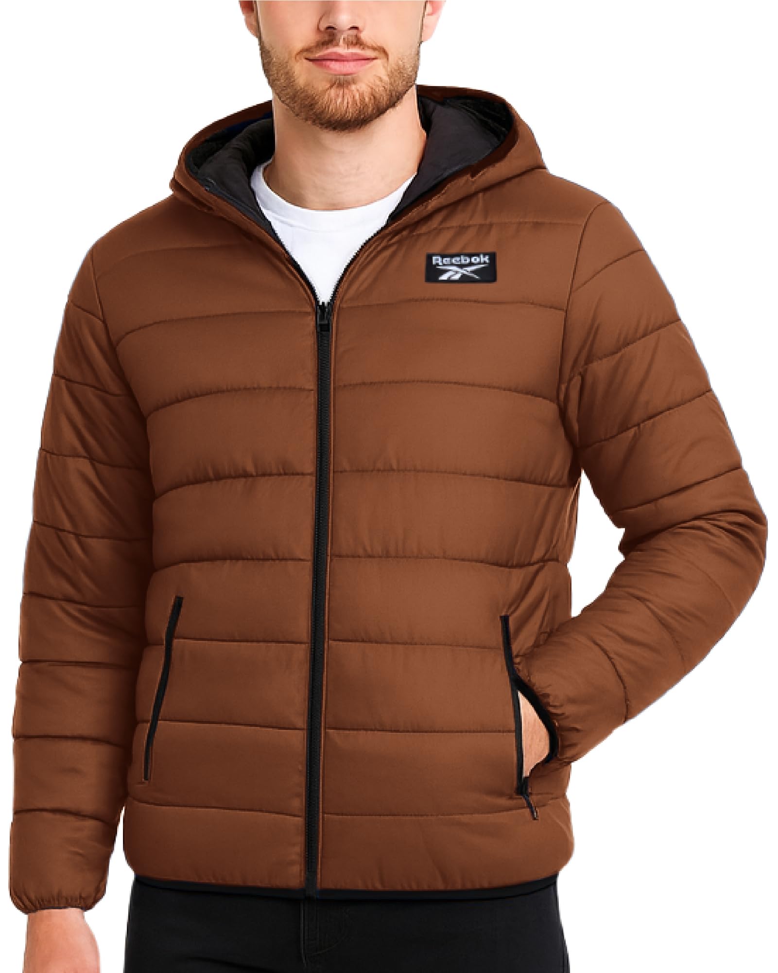 Photo 1 of Reebok Mens Puffer Jacket - Lightweight Quilted Glacier Shield Plus Size Puffer Jackets for Men - Insulated Mens Winter Coats, Size Small, Timber