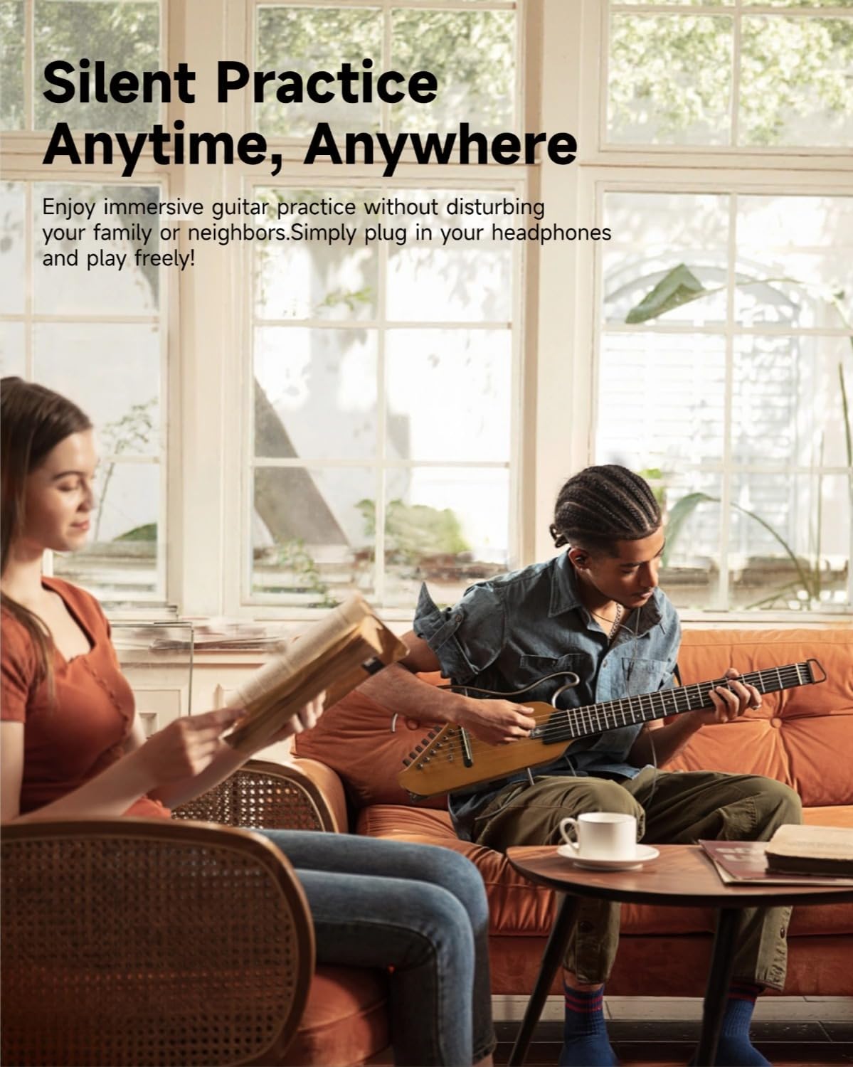 Donner HUSH-I Guitare Portable Sans Tête - Guitare Acoustique-électrique Ultra-légère et Silencieuse Pour les Voyages, Corps en érable Avec Cadres Amovibles, Housse de Transport et Accessoires.