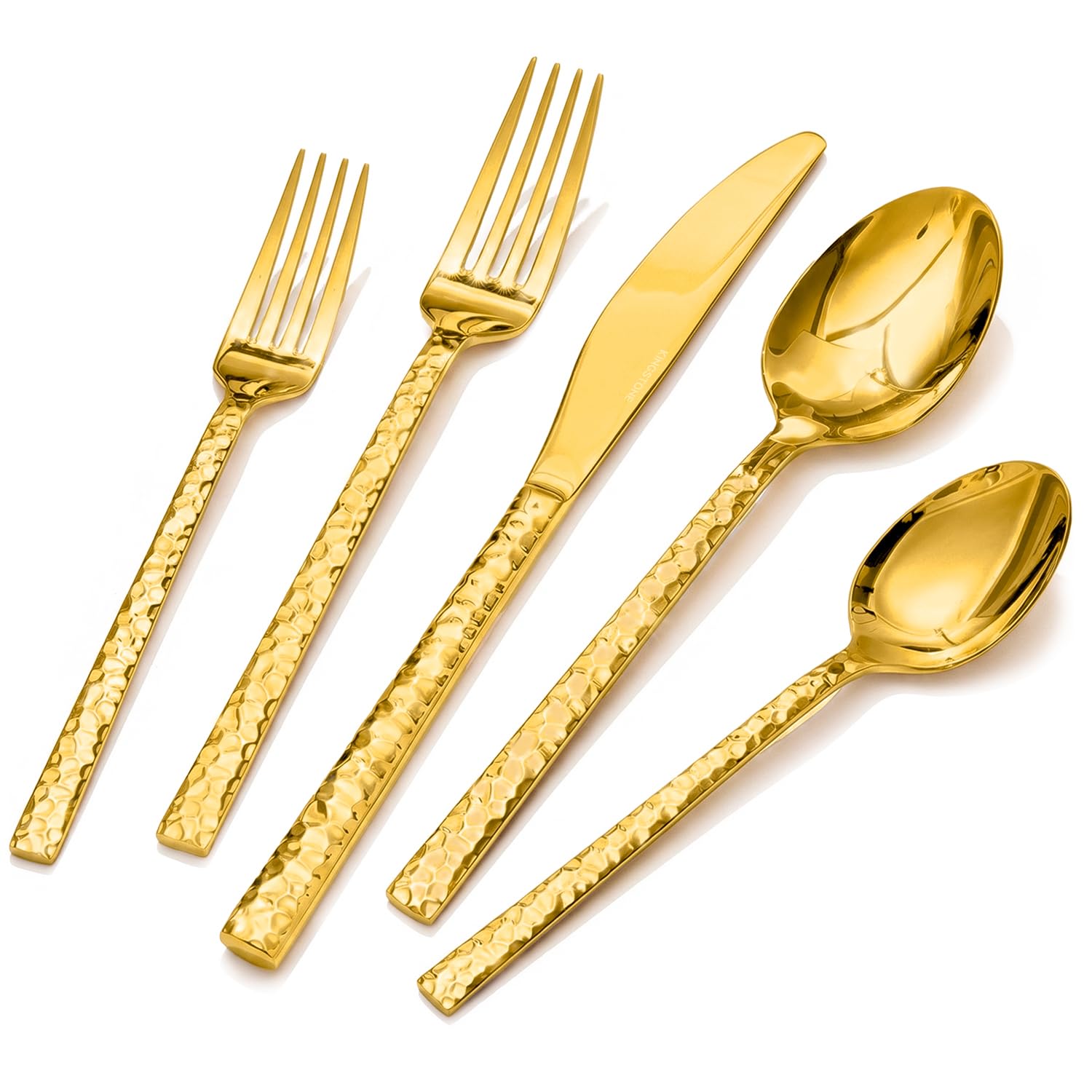 40 Piece Gold Silverware Set, 18/10 Stainless Steel Hammered Flatware for 8