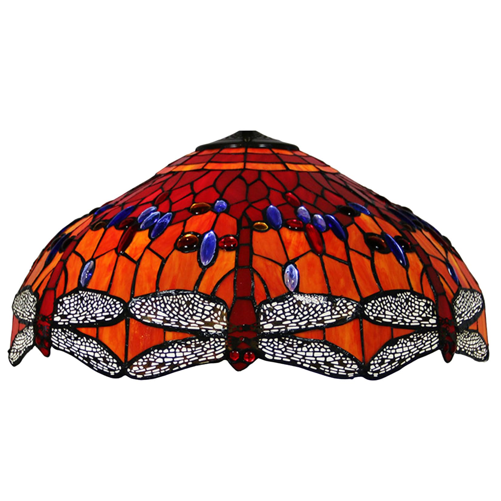 SaryEdge 20 Inch Red Dragonfly Lamp Shade Replacement Only, Tiffany Stained Glass Lamp Chimney, Vintage Handmade Light Cover Accessories for Table Lamp Pendant Light Floor Lamp Fixture，