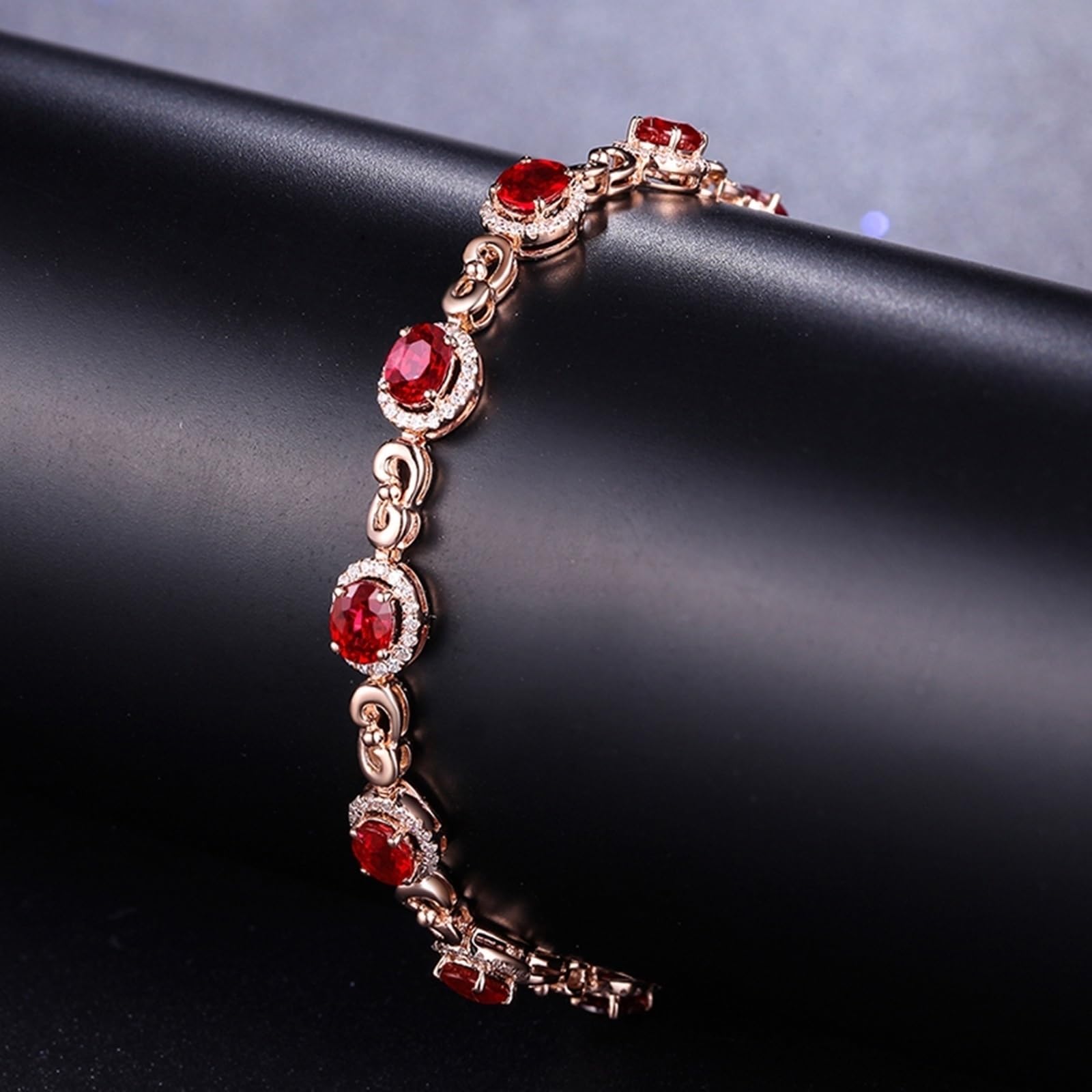 Bracciali Oro Rosa Donna 18k/14k/9k, Bracciale Rubino Sintetico Donna 3.2ct 16-18 cm Estensione 4 cm con Moissanite, Braccialetto da Sposa Fidanzati