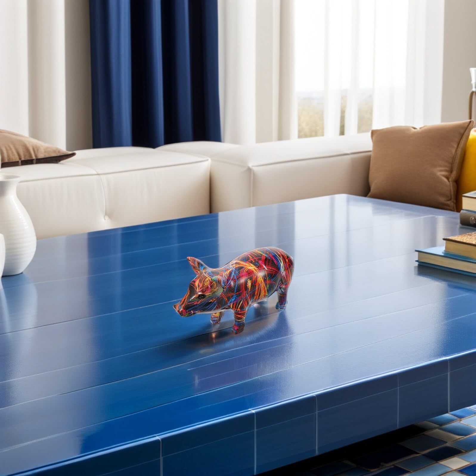 Toyvian Statua di Maiale Scultura Animale da Collezione in Resina Colorata e Decorativa per Mensole e Arredamento Casa, per Appassionati e Collezionisti