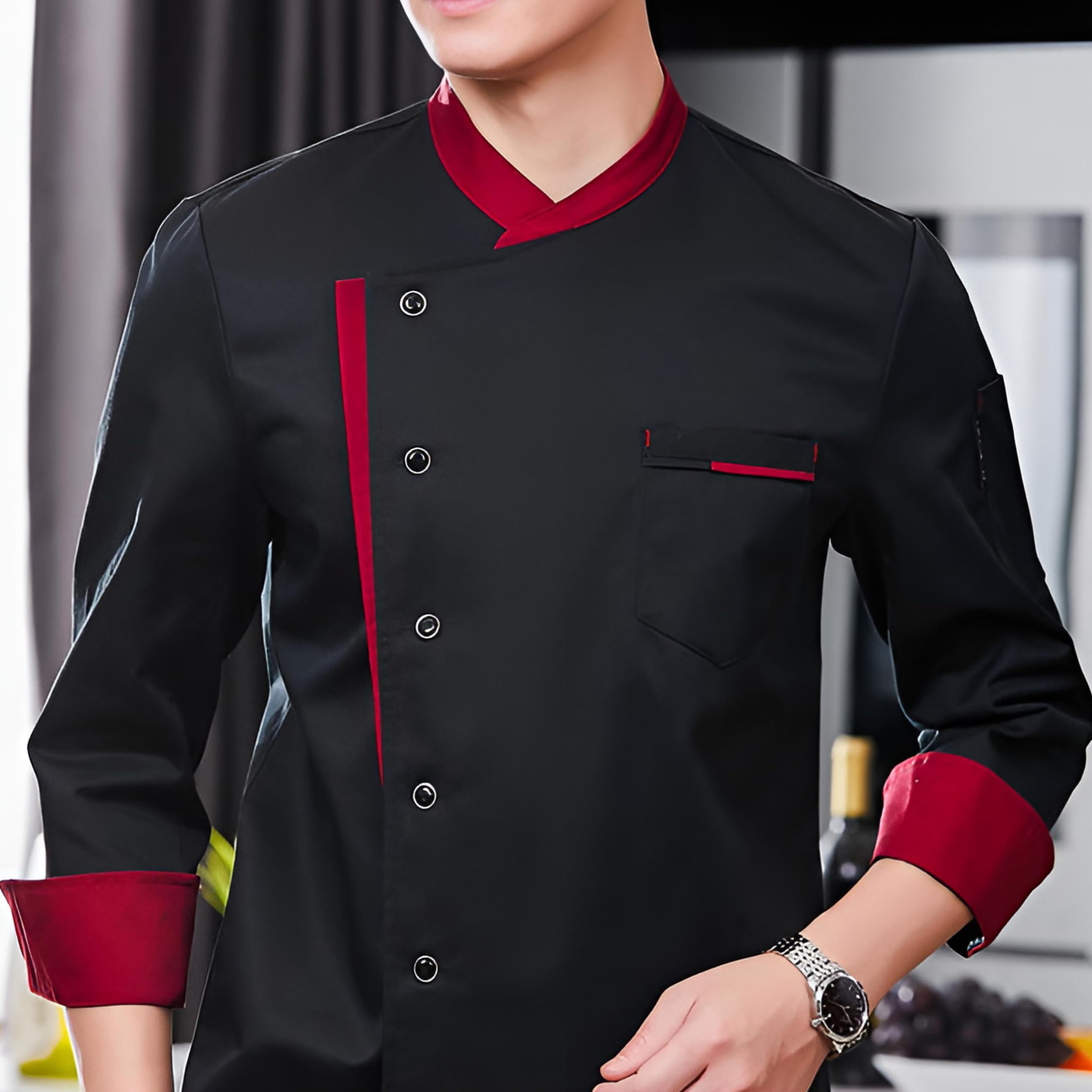 Chaqueta de chef unisex personalizada de manga larga con botones, uniforme de trabajo para servicio de alimentos, kit para hombres y mujeres
