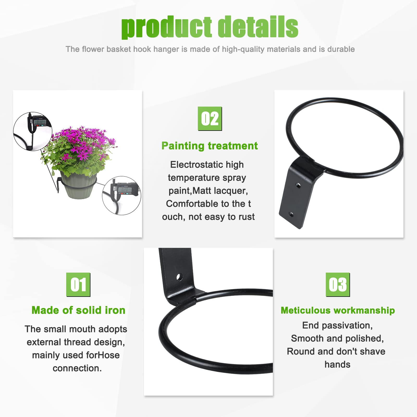 MUAEEOK 4 Supporti Rotondi In Ferro Per Piante | 23 Cm, Antiruggine, Per Vasi Grandi | Ideali Per Interni, Esterni, Giardino E Balcone - 2