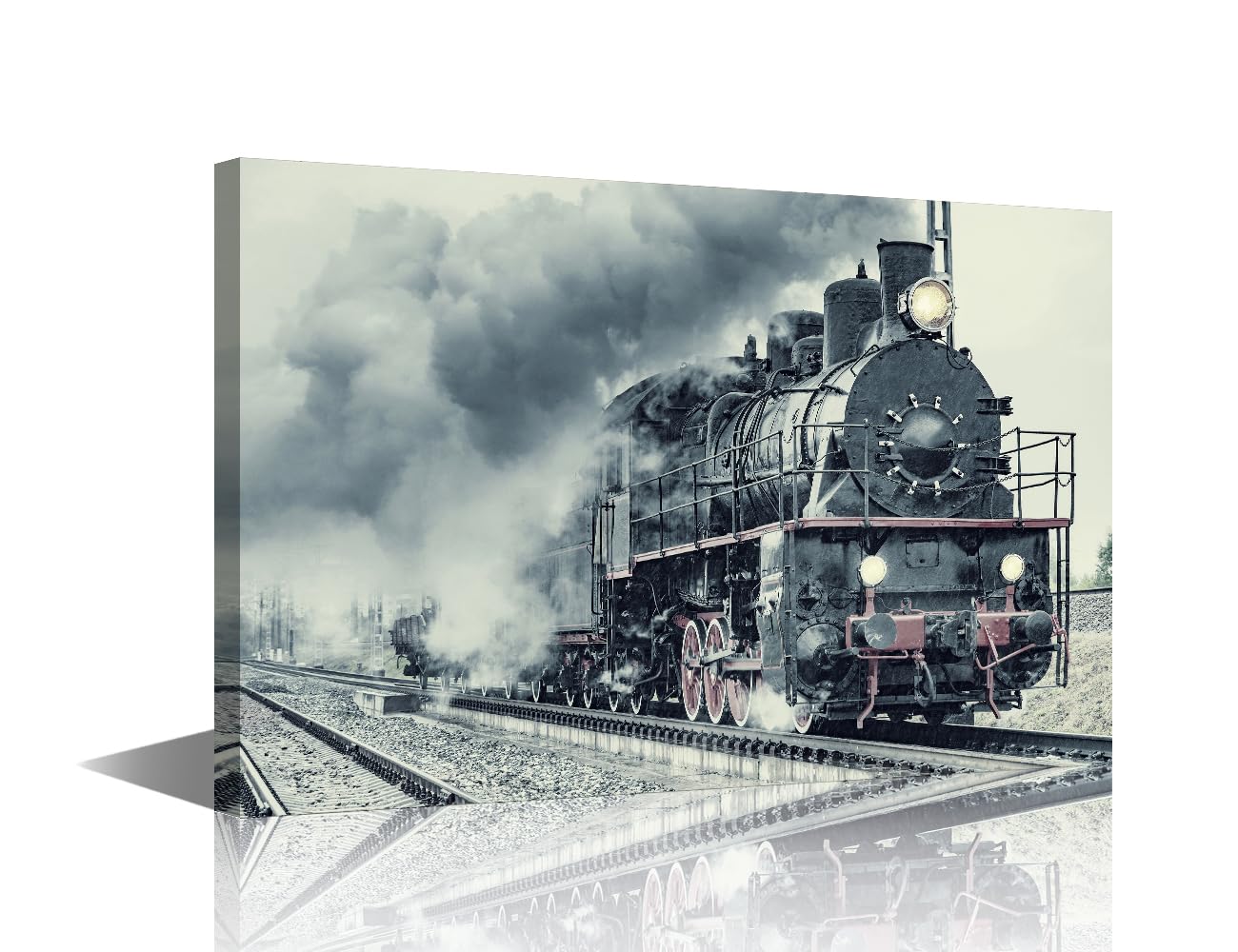 Black and White Wall Art for Living Room Retro Freight Train HD Prints on Canvas Pictures Paintings Canvas Wall Art for Living Room Modern Artwork Home Decor Framed Stretched Ready to Hang 18x12 in