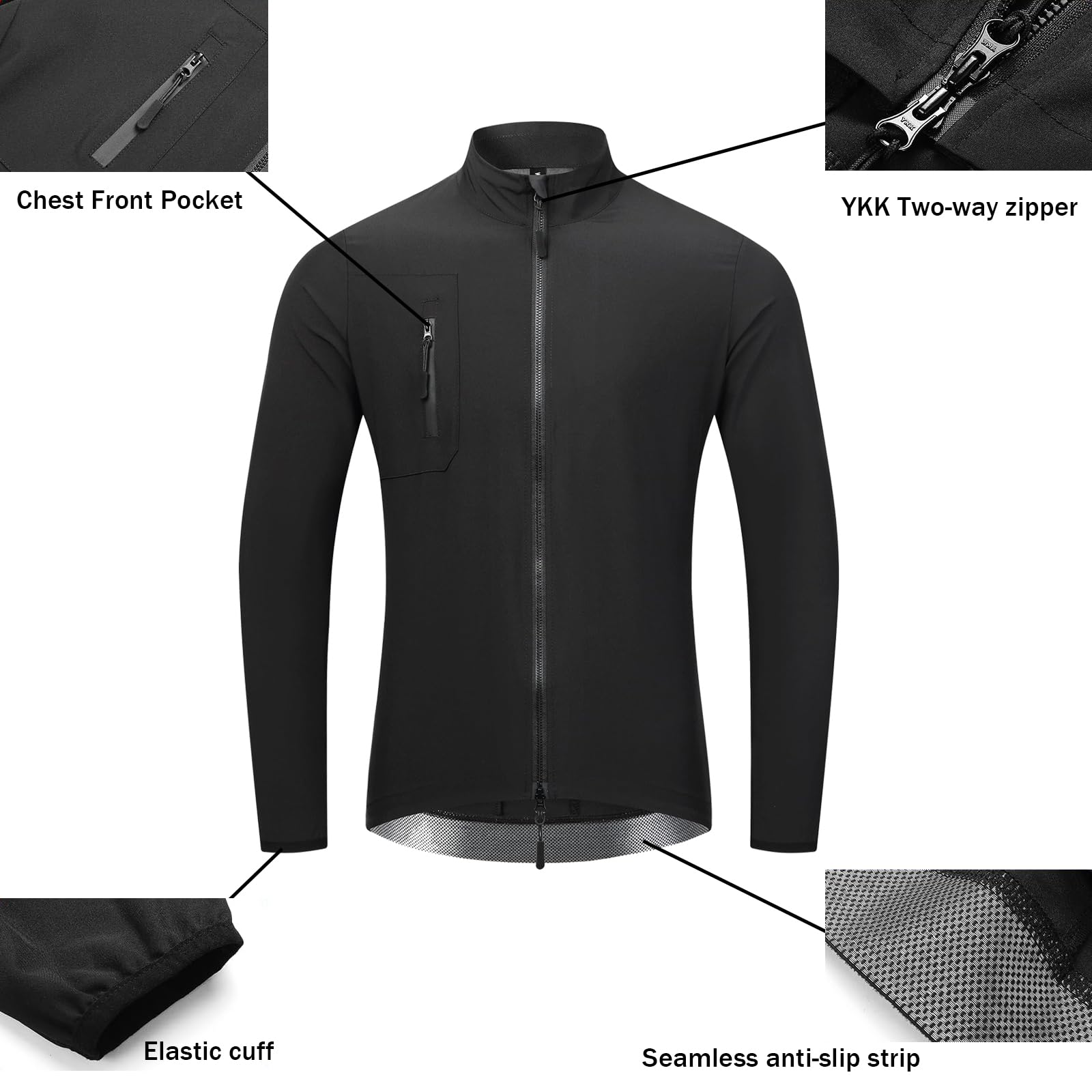 Męska Kurtka Rowerowa Wiatroodporna Wodoodporna Lekka na Wiosnę i Lato, Elastyczna Kurtka Sportowa Slim Fit do Jazdy Szosowej, MTB i Codziennego Użytku