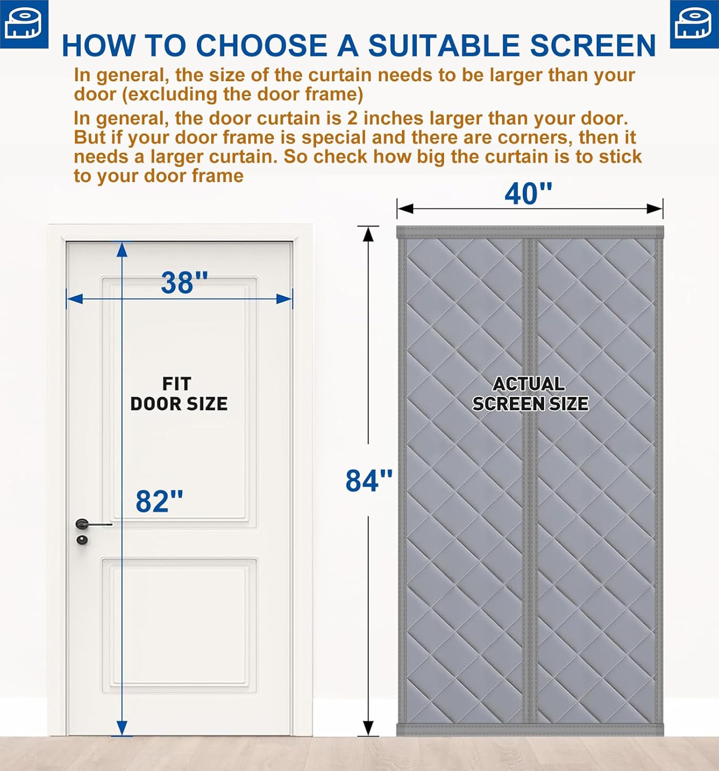 Cotton Thermal Door Screen Draft Stopper Cover Made of Oxford and Cotton Fill Fit 38x82inch Door Screen Door Itself Size 40x84inch Curtains for Winter, Insulated Door Curtain for Doors