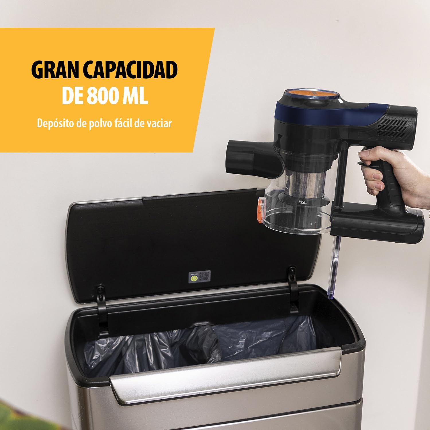 Tristar Aspiradora Escoba sin Cable Flex - Ligera - Asa Desmontable - Filtro HEPA - Batería de Larga Duración - Función 2 en 1 - Luz LED - 800 ml - 150 W - SZ-2380