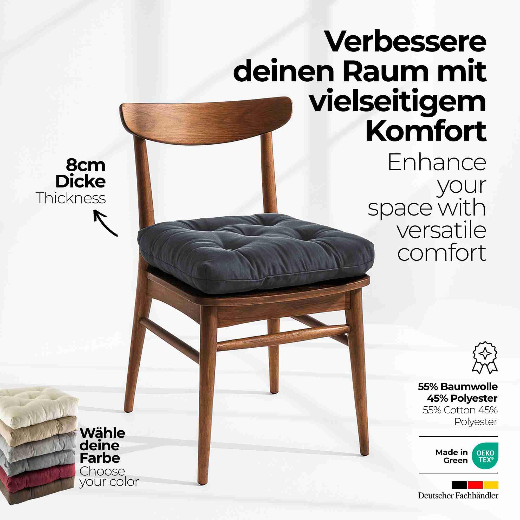 etérea Heidi - Set di 2 cuscini per sedia da interni ed esterni, 42 x 42 cm, colore: antracite