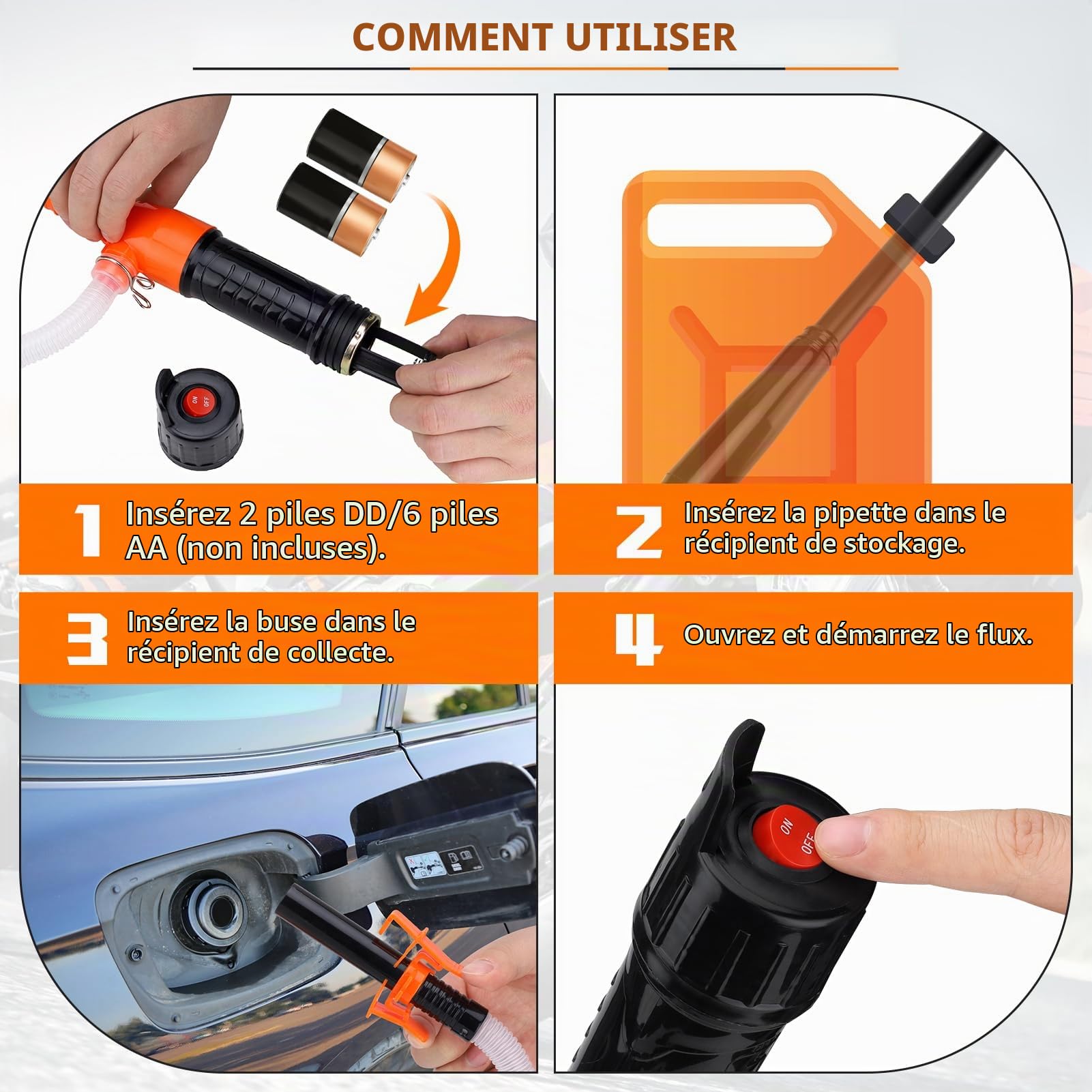 Pompe de Transfert Électrique à Batterie pour Liquide - Siphon Portable avec Aspiration Automatique 2.4 GPM pour Essence et Carburant