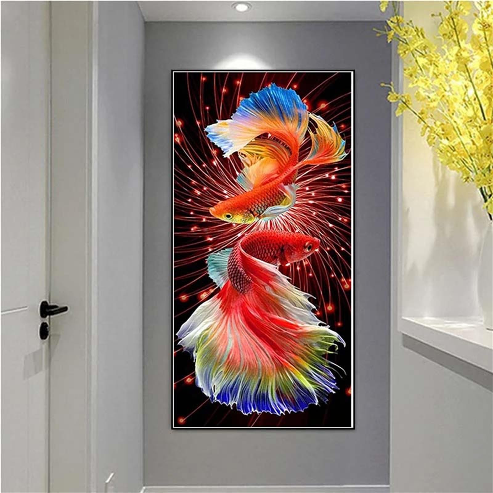 Alaoan Square Drill Diamond Art Painting Kits Full Drill, Red Koi Carp Diamond Painting, 5D Large Diamond Painting Square Embroidery Cross Stitch Crystal Art Painting By Numbers Kit For Home Wall Decor 30X60cm