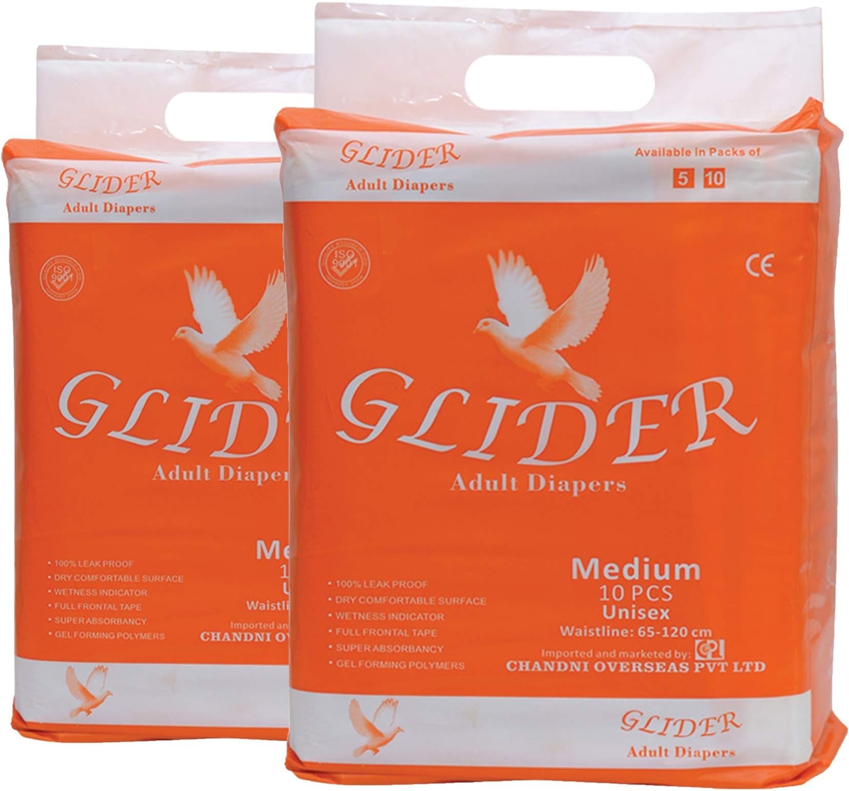 Glider Premium Adult Diaper Medium , Waist Size 76-114cm (30"-45") ,High Absorbency , (Pack of 2)( 20 Count)