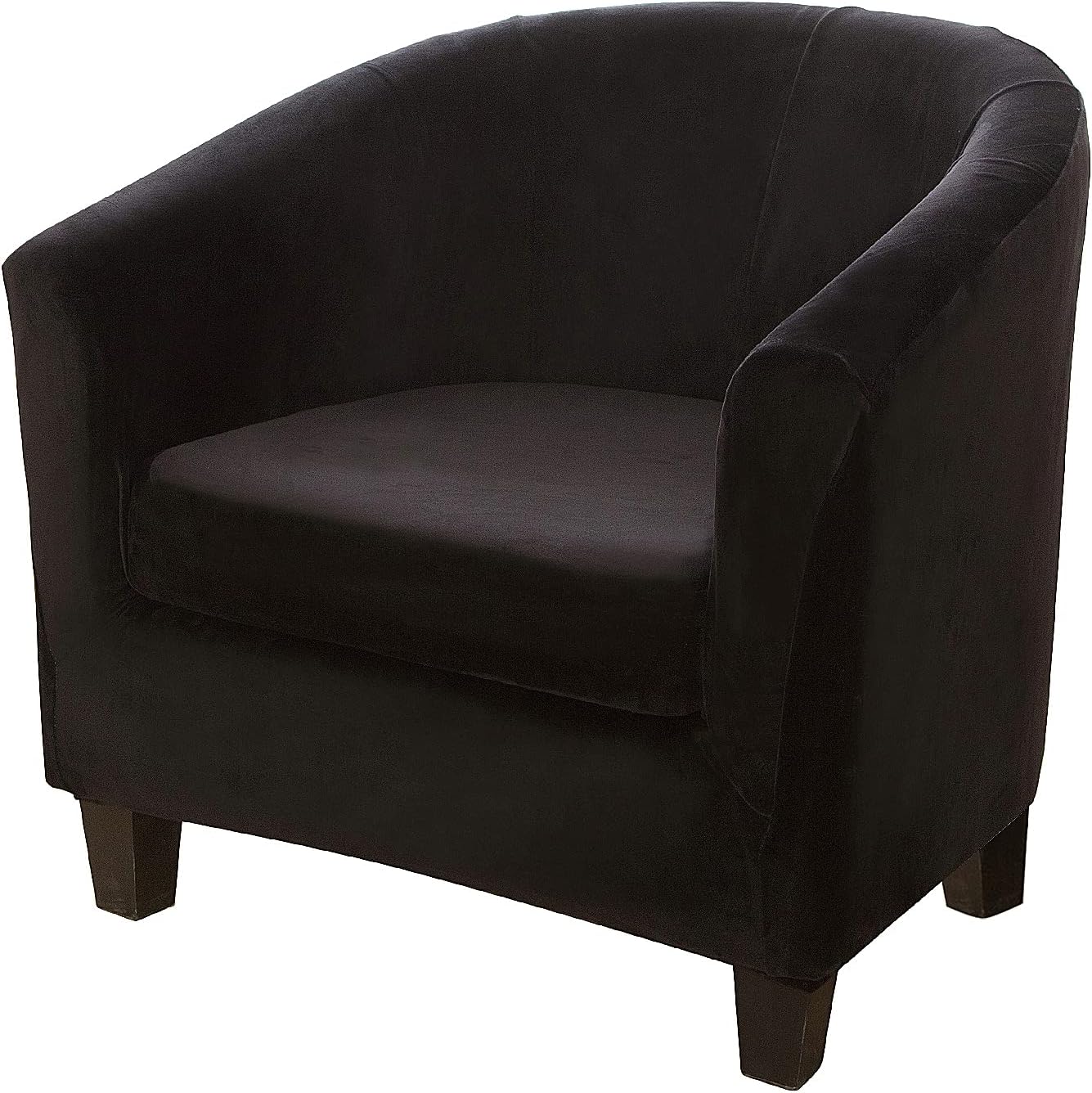 Club Chair Slipcover with Cushion Cover, 2 Pcs Velvet Tub Chair Cover,Removable High Stretch Soft Sofa Cover Armchair,Skid Resistance Furniture Protector for Bar Counter Living Room (Black)