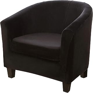 Club Chair Slipcover with Cushion Cover, 2 Pcs Velvet Tub Chair Cover,Removable High Stretch Soft Sofa Cover Armchair,Skid Resistance Furniture Protector for Bar Counter Living Room (Black)