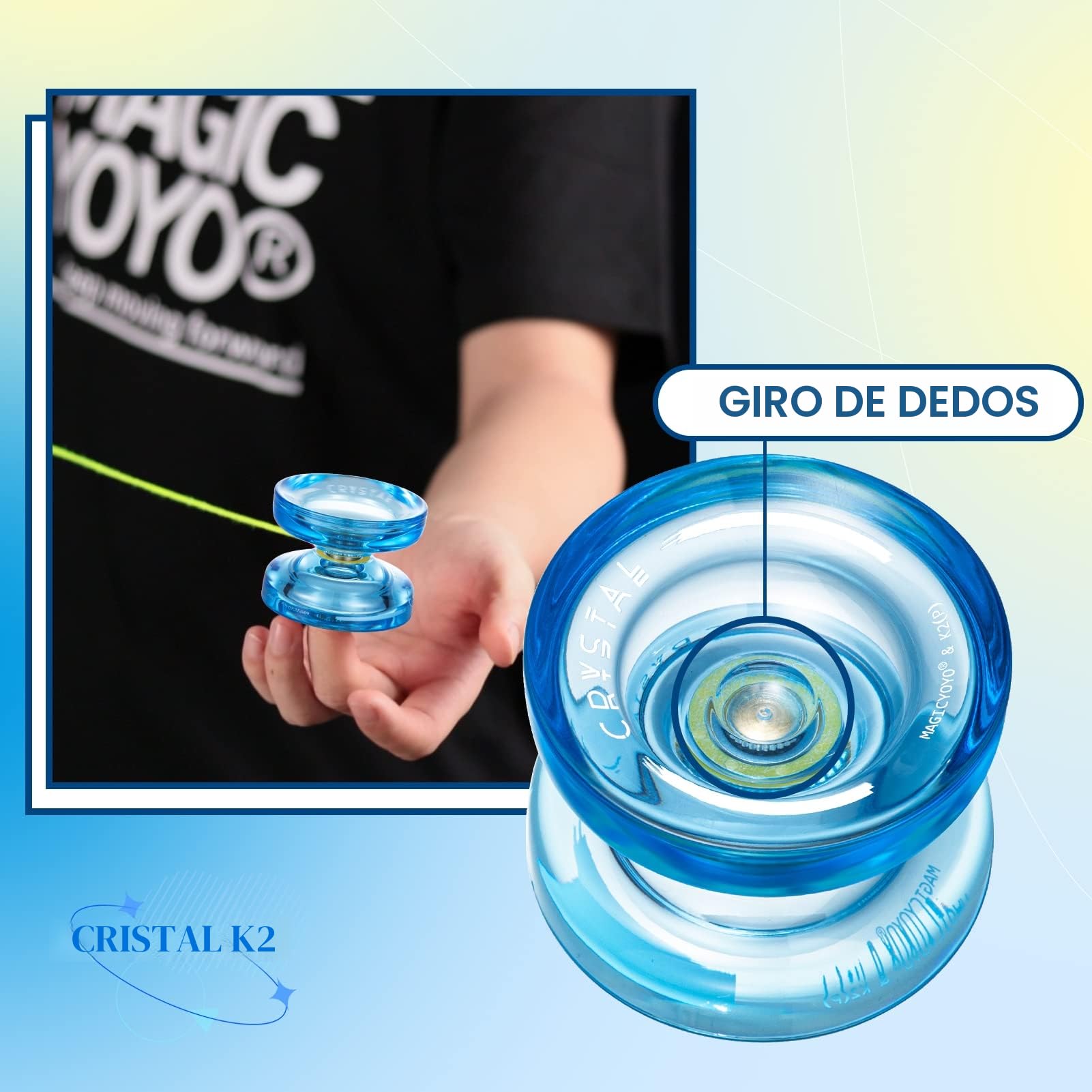 YOYO Niños Yoyo reactivo K2 Plus, Doble Uso Yo-yo para Principiante, con rodamiento KK de reemplazo para Jugadores avanzados intermedios, removedor de rodamiento, Bolsa, 5 Cuerdas Yoyo (Azul)