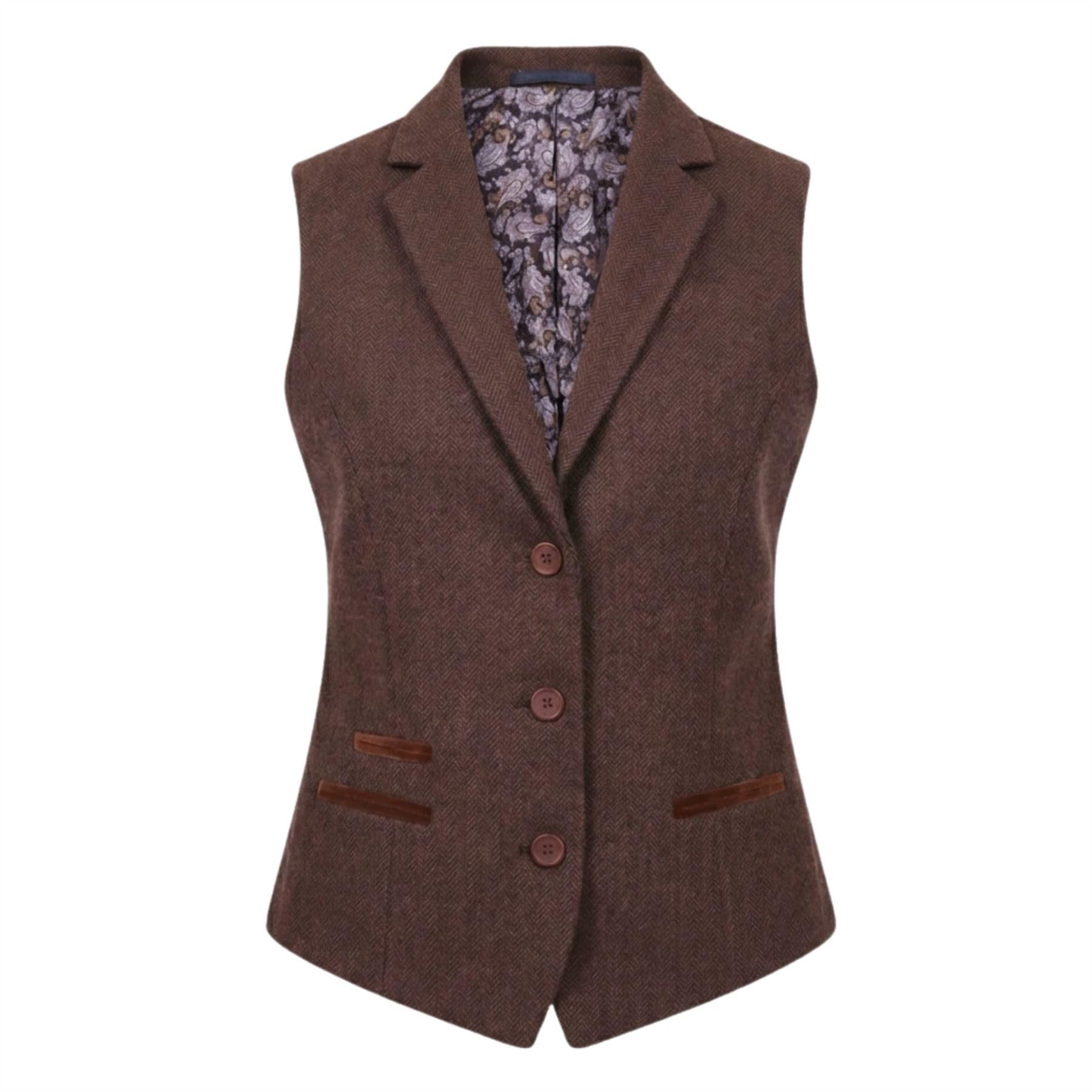 Truclothing Women's Brown Waistcoat Brown Tweed Blazer Herringbone Slim Fit Jacket Waistcoat Set - 10