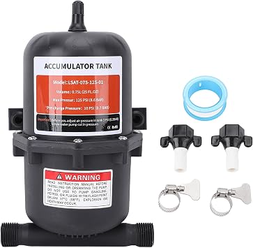 RV Accumulator Tank, 0.75L Max 125PSI Pre Pressurized Water Tank Control Inner Bladder with 1/2 MNPT Port Fitting, 2 Clamps and PTFE Tape