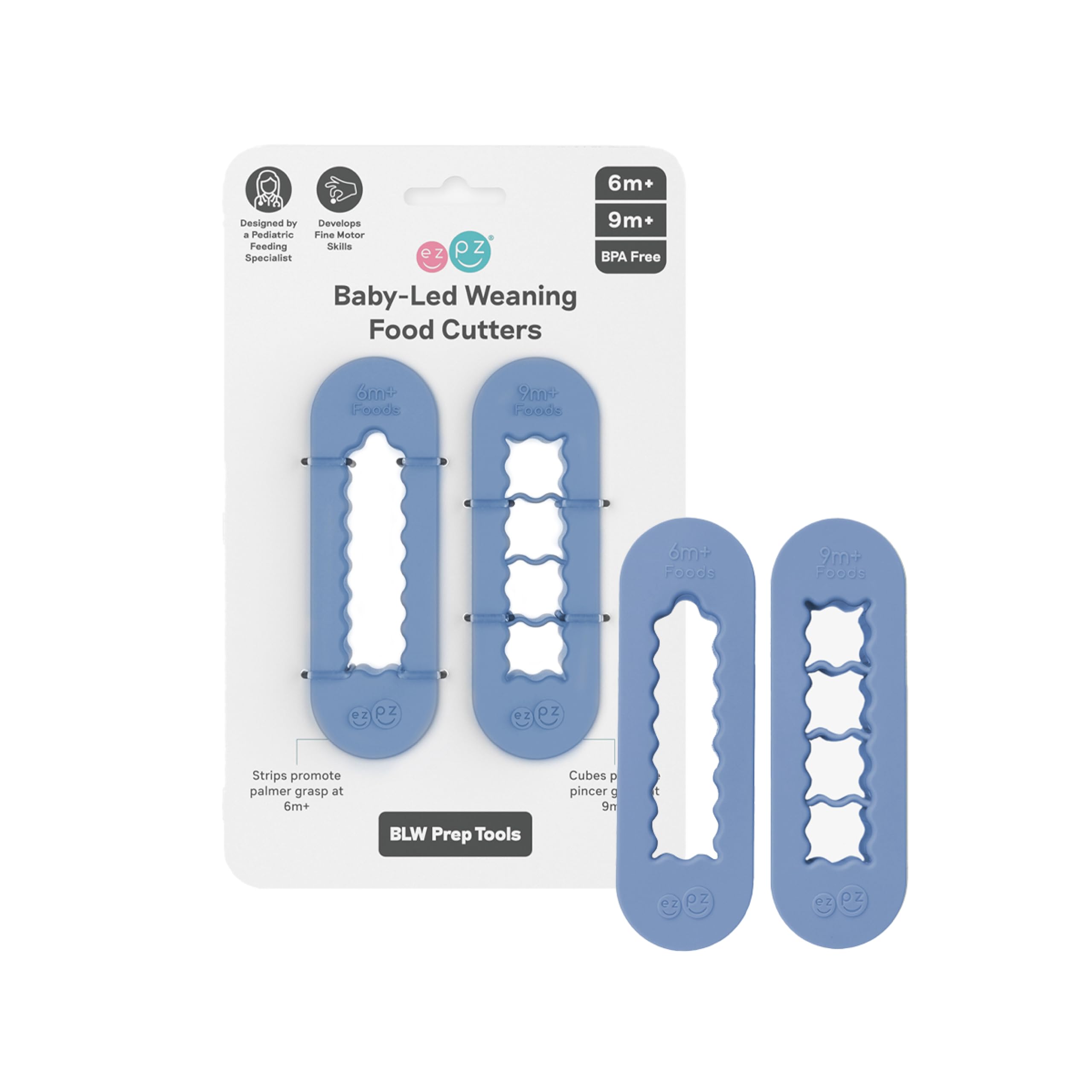 ezpz Baby-Led Weaning Food Cutters (2 pack in Indigo) - 6/9 Months +