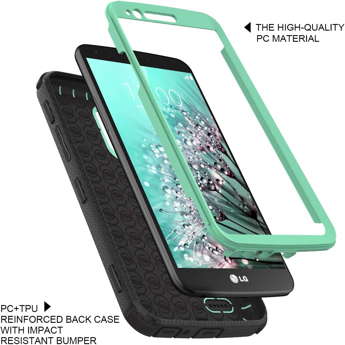 CinoCase Compatible with LG Stylo 3/3 Plus Case Heavy Duty Armor Protective Case Hybrid TPU Bumper Shockproof Case with Brushed Metal Texture Hard PC Back for LG Stylo 3 / LG Stylo 3 Plus Mint