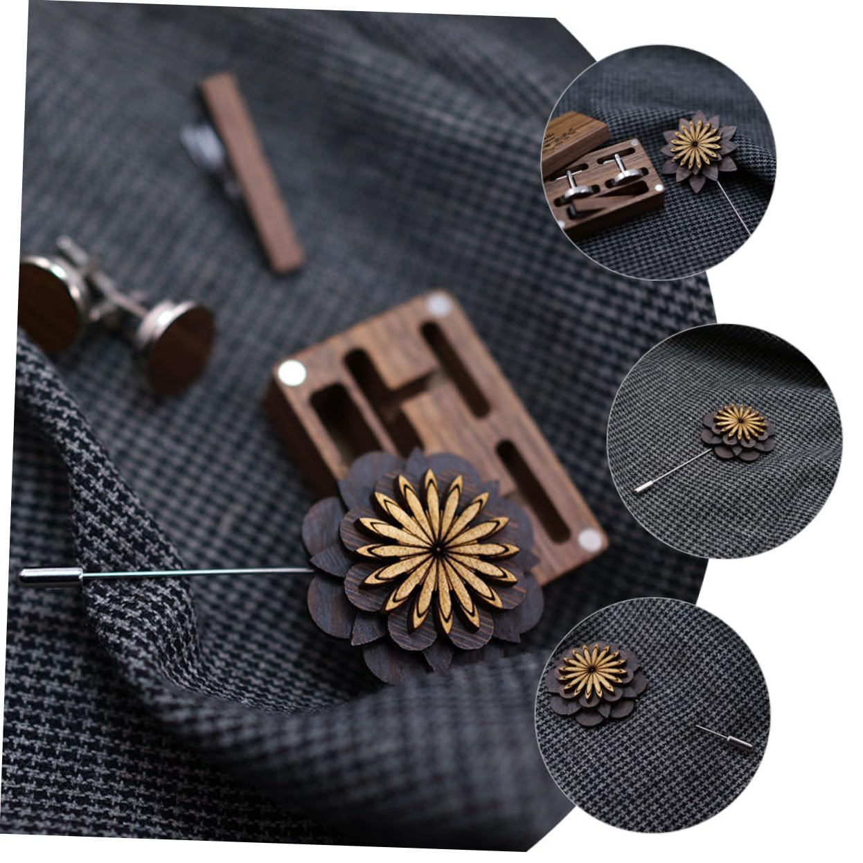 5stücke Holz Anstecknadel Blumen Brosche Für Herren Stilvolle Holz-boutonniere Für Anzüge Praktischer Und Modischer Schmuck Für Jeden Anlass