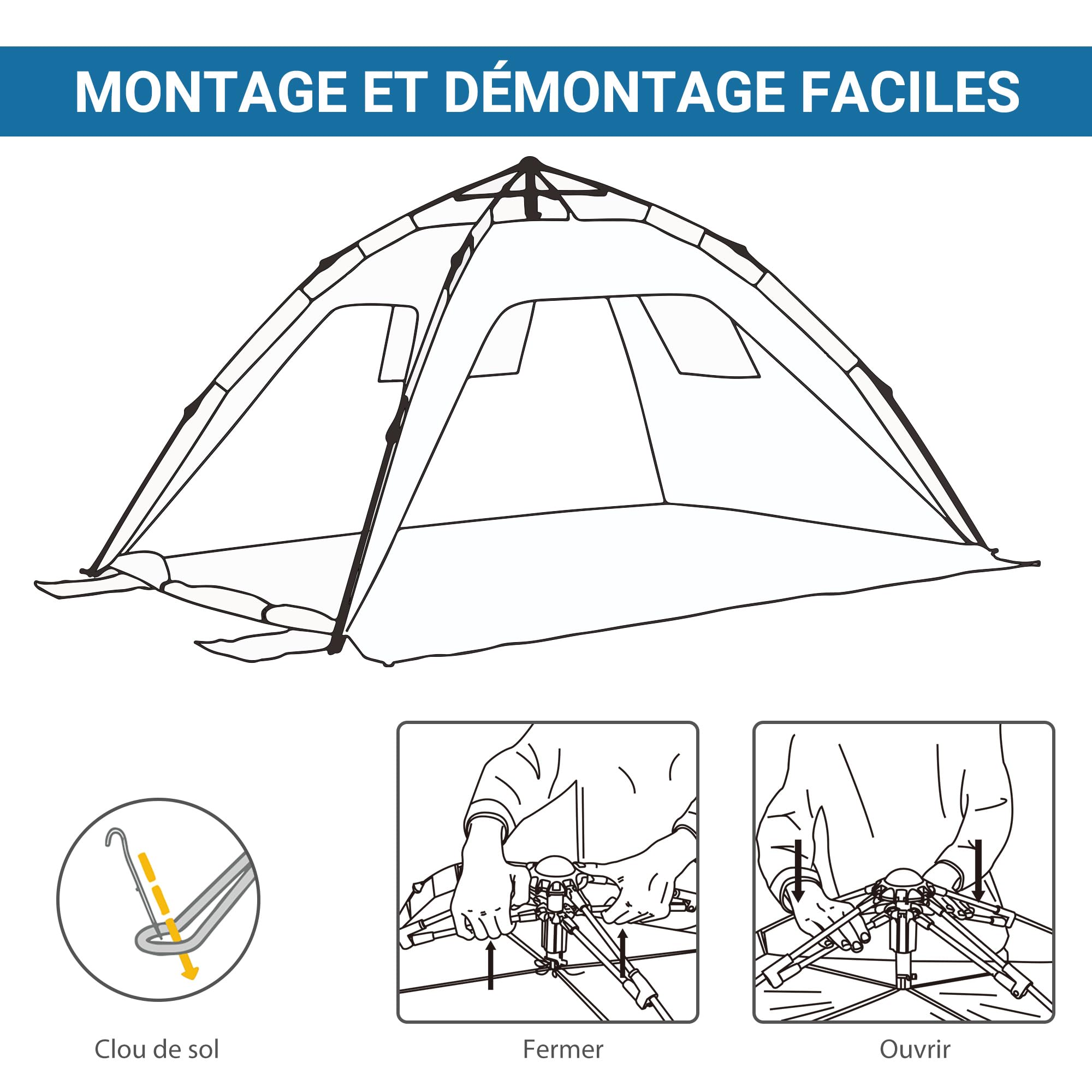 Outsunny Tente de Plage Pop up, abris de Plage Portable pour 1-2 Personnes, Facile à Installer, Tente Anti UV pour Plage, Camping, pêche, extérieur, Bleu Ciel