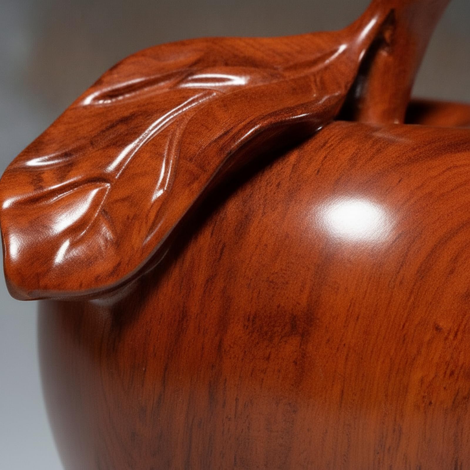 rockible Handgeschnitzt -Apfel | Glänzend polierte Oberfläche, Apfel mit Blatt, für Wohnzimmer, Birnbaumholz, 20CM