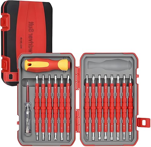 Miniatura 12 de Juego de destornilladores aislados para electricistas, mango ergonómico, puntas magnetizadas, duradero para trabajos eléctricos, destornillador de 3