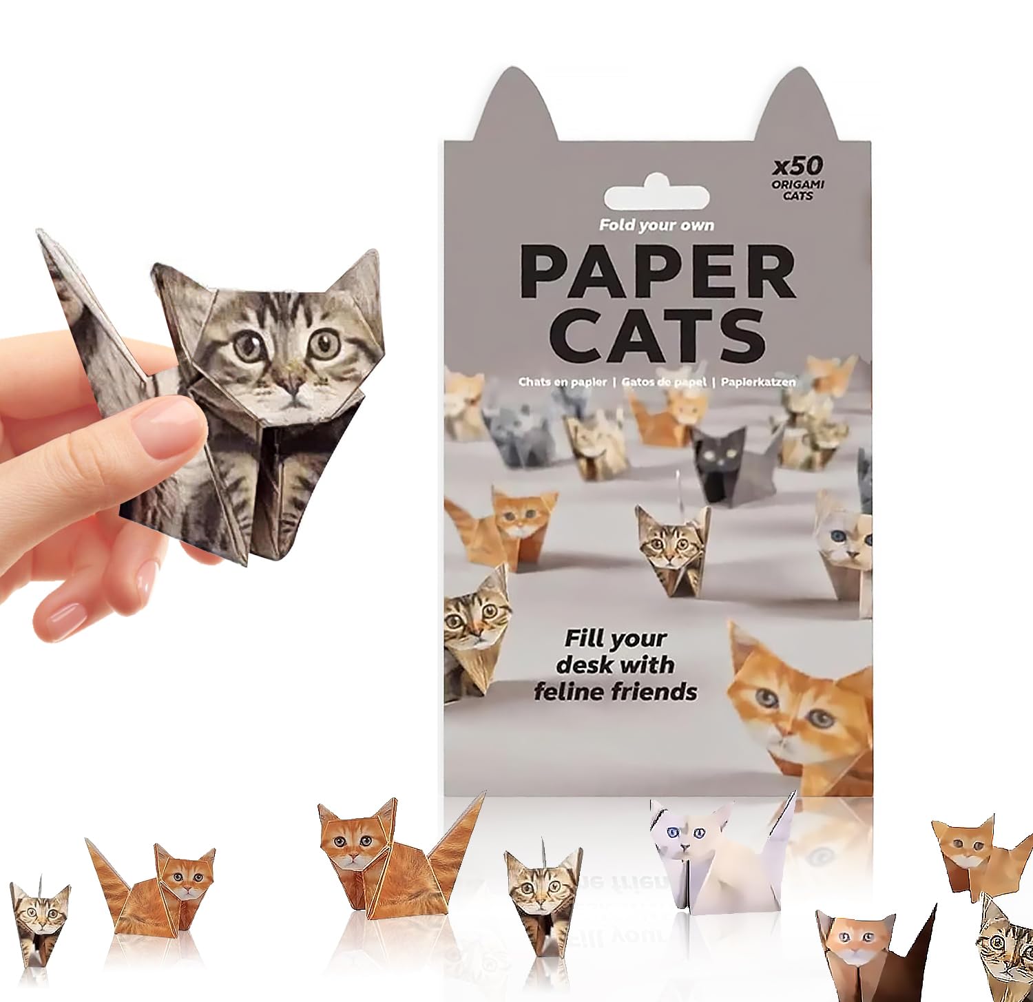 Lirynox Creative Origami Cats Shaped Decor Kit, Cute 3D Craft Paper Stickers Decorationsc for Adults, Fun Craft Activity, Cute Handmade Printed Gift for Pet Lovers (1 Set Cat)