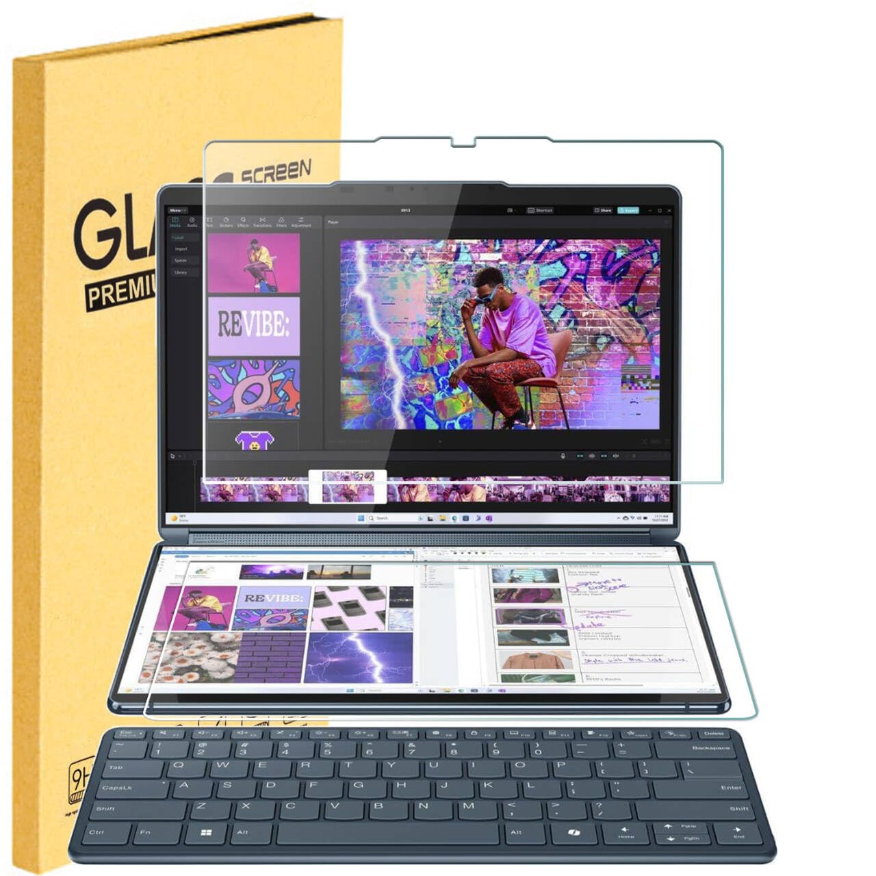 Photo 1 of 2 Pack Sets Tempered Glass Screen Protector for Lenovo Yoga Book 9i (14IAH10) 2025 Laptop Touch Display 14 Inch 9H Scratch Resistant Anti-Shatter Film Anti-Fingerprint