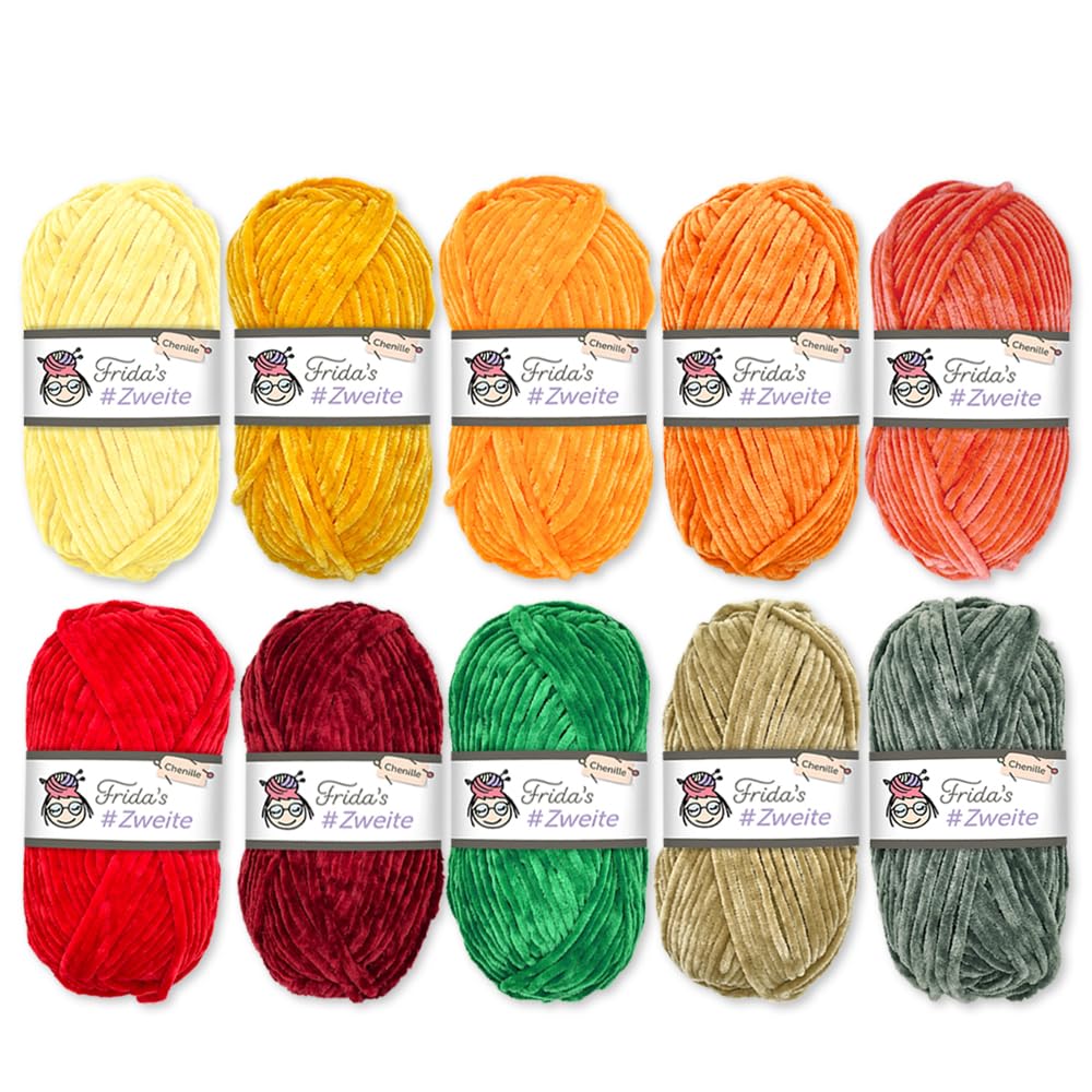 Frida's Wollhaus Frida's Garn-Set Herbst 34-teilig #Zweite Chenillegarn Wolle Tasse Häkelnadel Maschenmarkierer Füllwatte