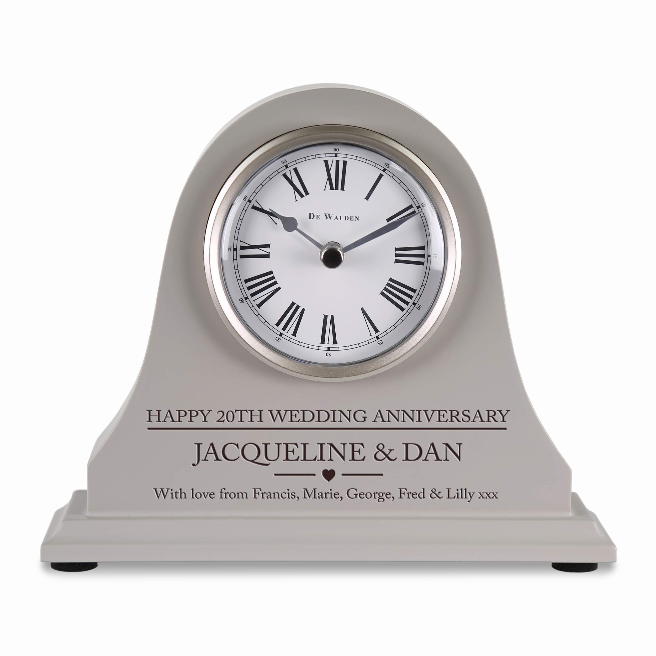 De Walden Grey Clock In Cardboard Box Personalised Grey Wooden Mantel Clock – Engraved 20Th Wedding Anniversary Clock Couples Gift