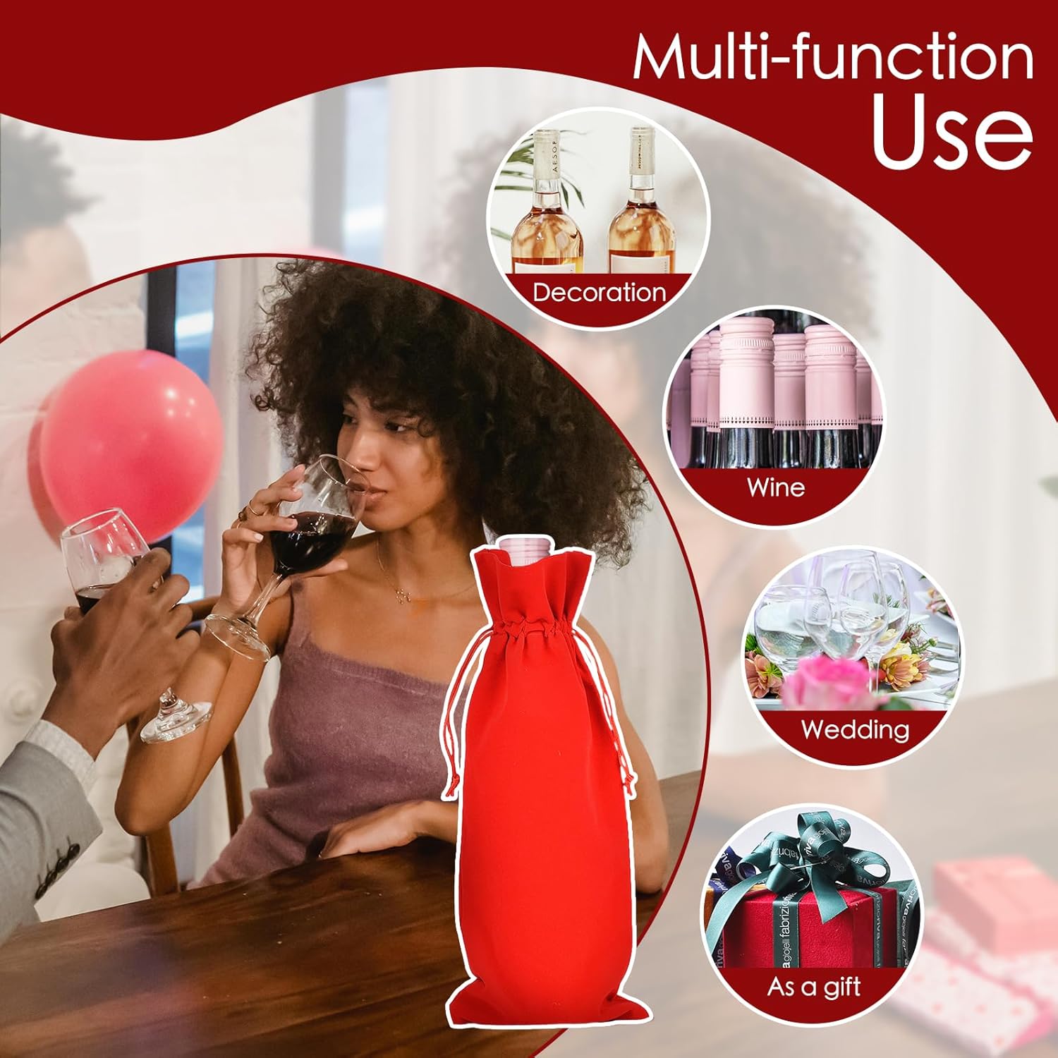 BOOPANREE 4 Pcs velvet wine bags, Wine Champagne Gift Bag With Drawstring,red Wine Drawstring Bottle Bags cloth for housewarming/party/birthday/wedding/bottle decoration bag (Khaki) - Image 6