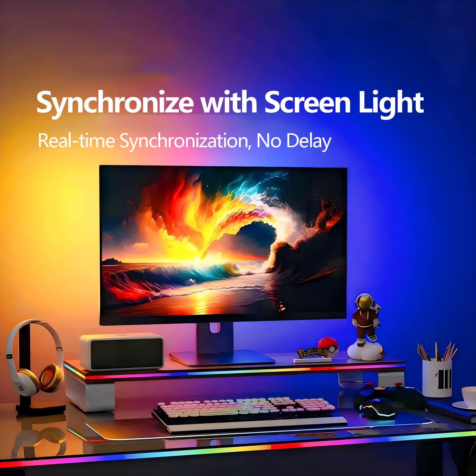Tira de luces LED para monitor de PC de 32 pulgadas, retroiluminación RGB para sincronización de pantalla con control de aplicación inteligente, decoración de sala de juegos y escritorio, 4