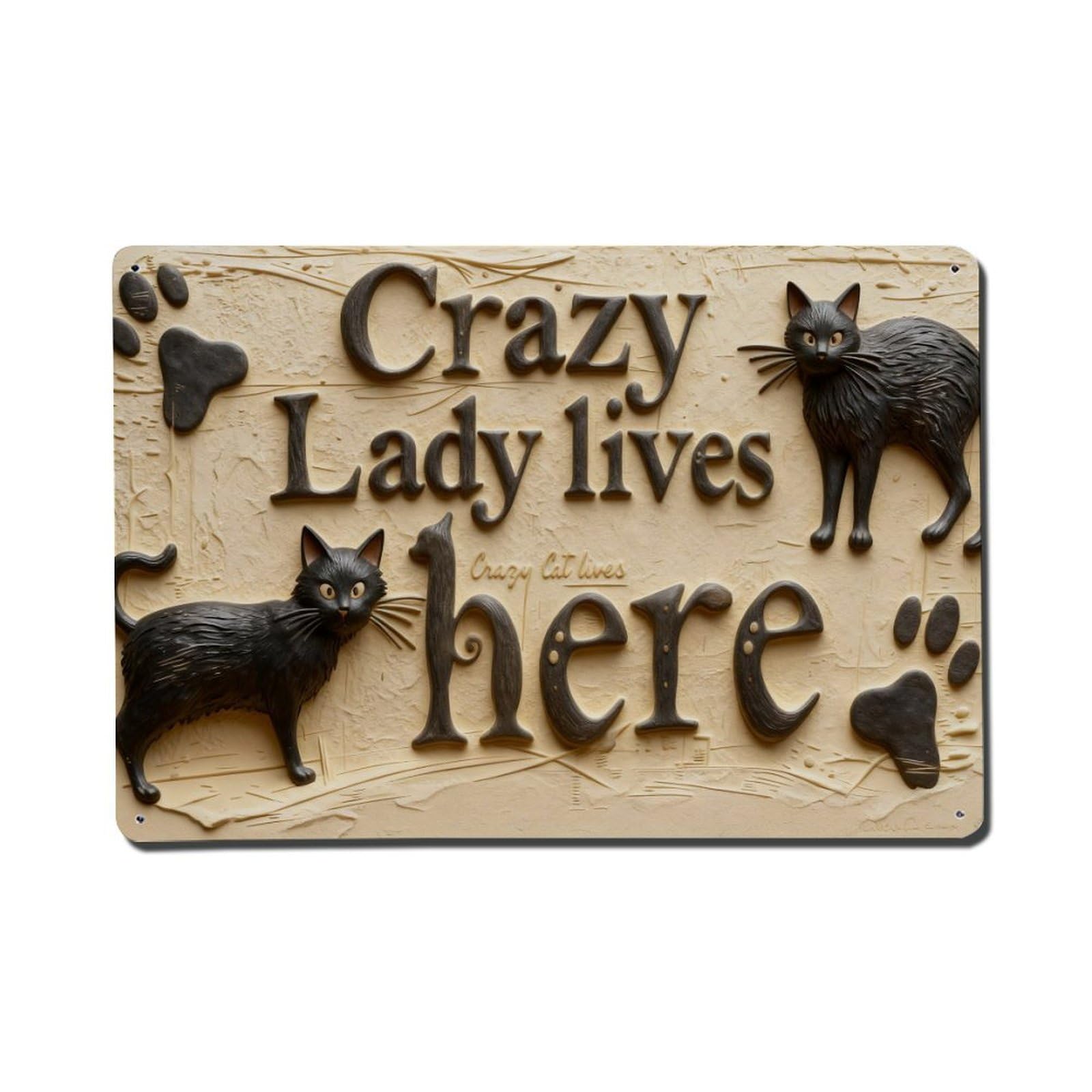 Crazy Lady Lives Here Cat Metal Tin Sign Plaque