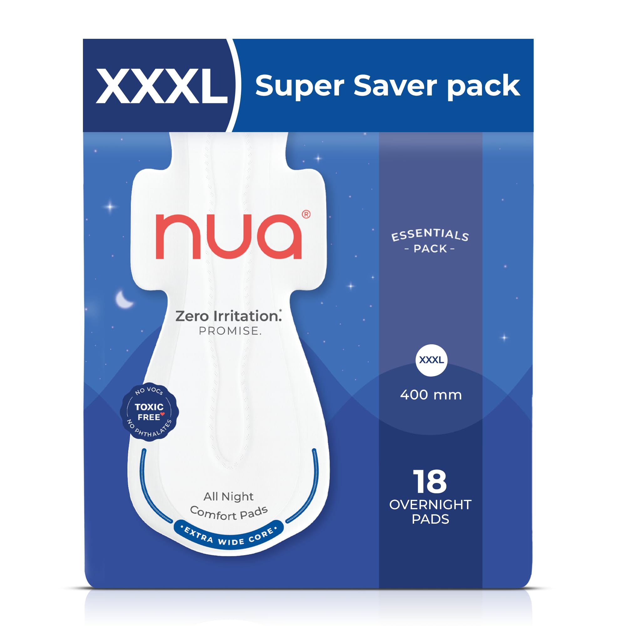 Nua All Night Comfort Sanitary Pads | Pack of 18 (XXXL 400mm) | Extra Wide Core | Front to Back Coverage | Upto 12 Hours of Absorption | Super Soft and Breathable | No Rashes | 100% Toxic-Free-image-26