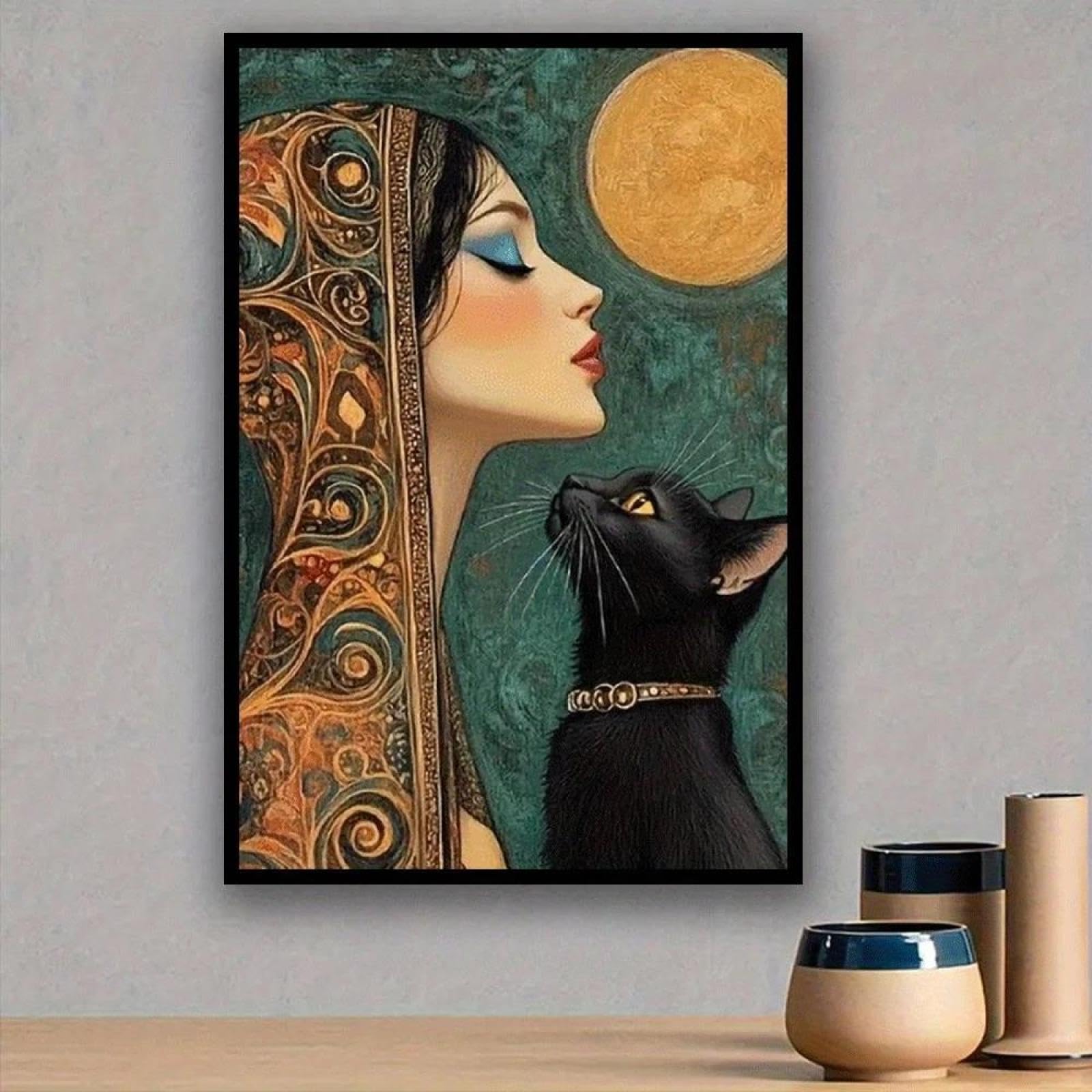 Yocheng Woman And Cat Poster And Prints Portrait Animal Art Canvas Painting Wall Art Picture For Living Room Home Decor 60x90cm No Frame