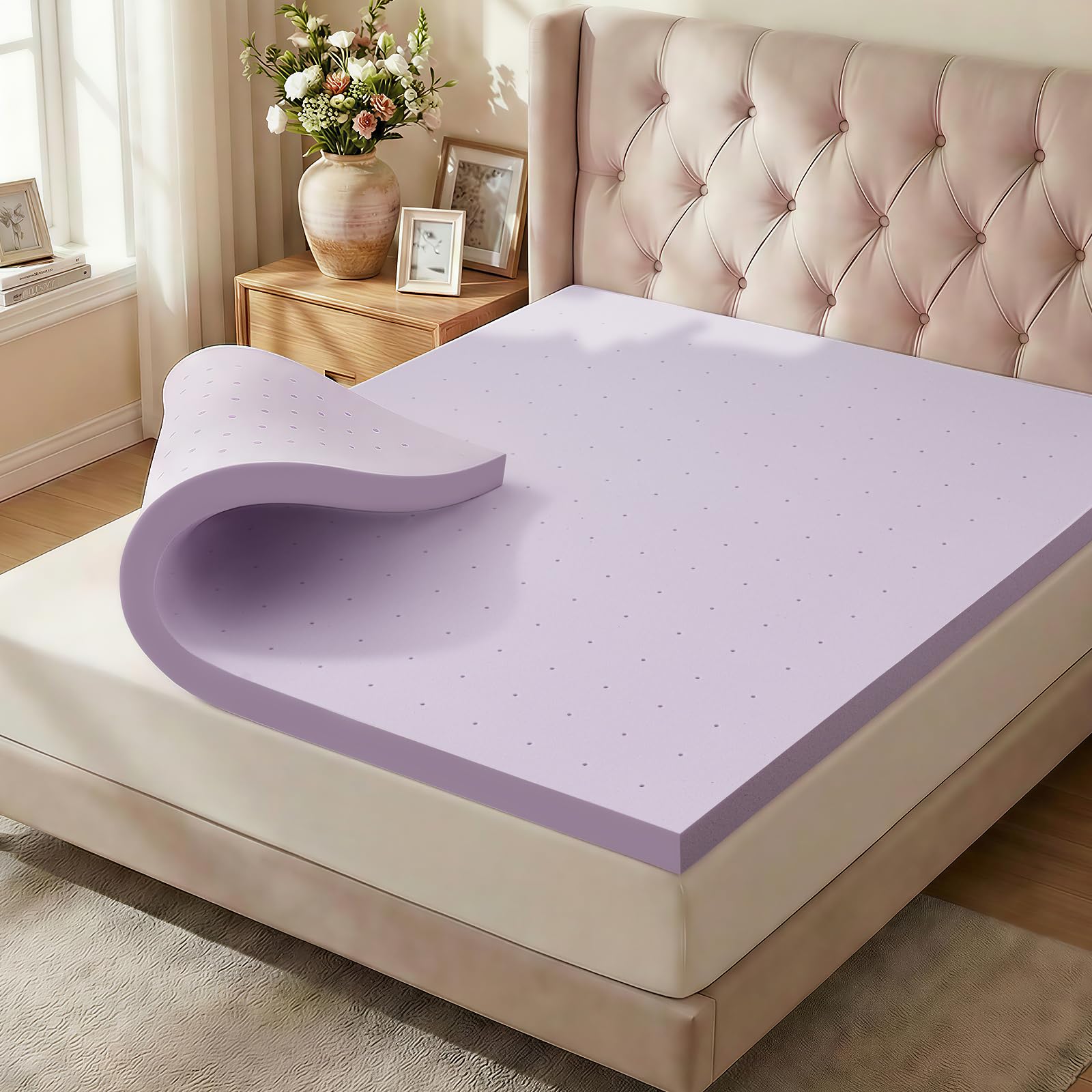 Photo 1 of 2 Inch Mattress Topper Twin, Gel Infused Memory Foam Mattress Topper for Pressure Relief, Breathable Bed Topper in a Box, CertiPUR-US Certified, Purple, 38"×75"