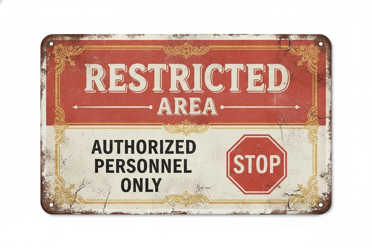 Tin Sign for Man Cave Restricted Area Authorized Personnel Only, 12x8in 040 Rust Free Aluminum Reflective, Uv Protected And Weatherproof Private Property Decorative