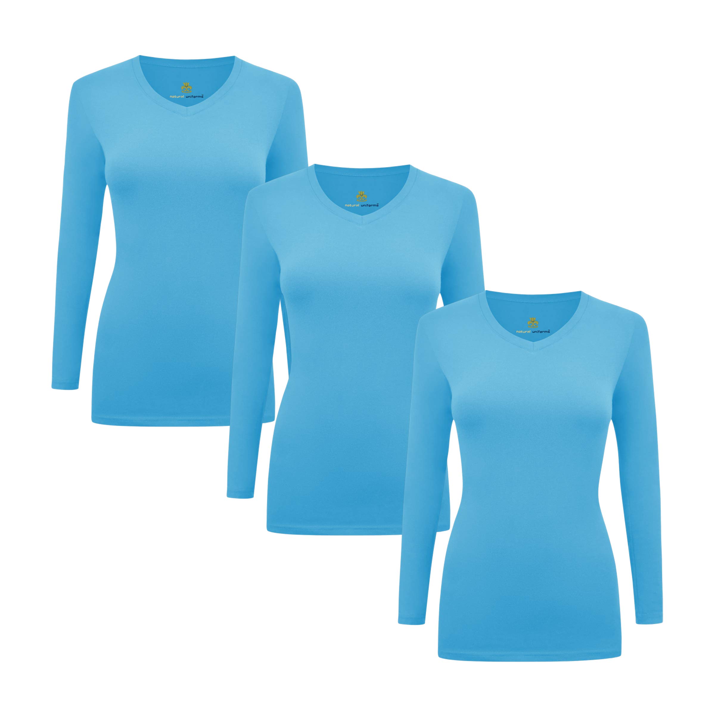 Natural Uniforms Women's Under Scrub Tee V-Neck Long Sleeve T-Shirt-3-Pack