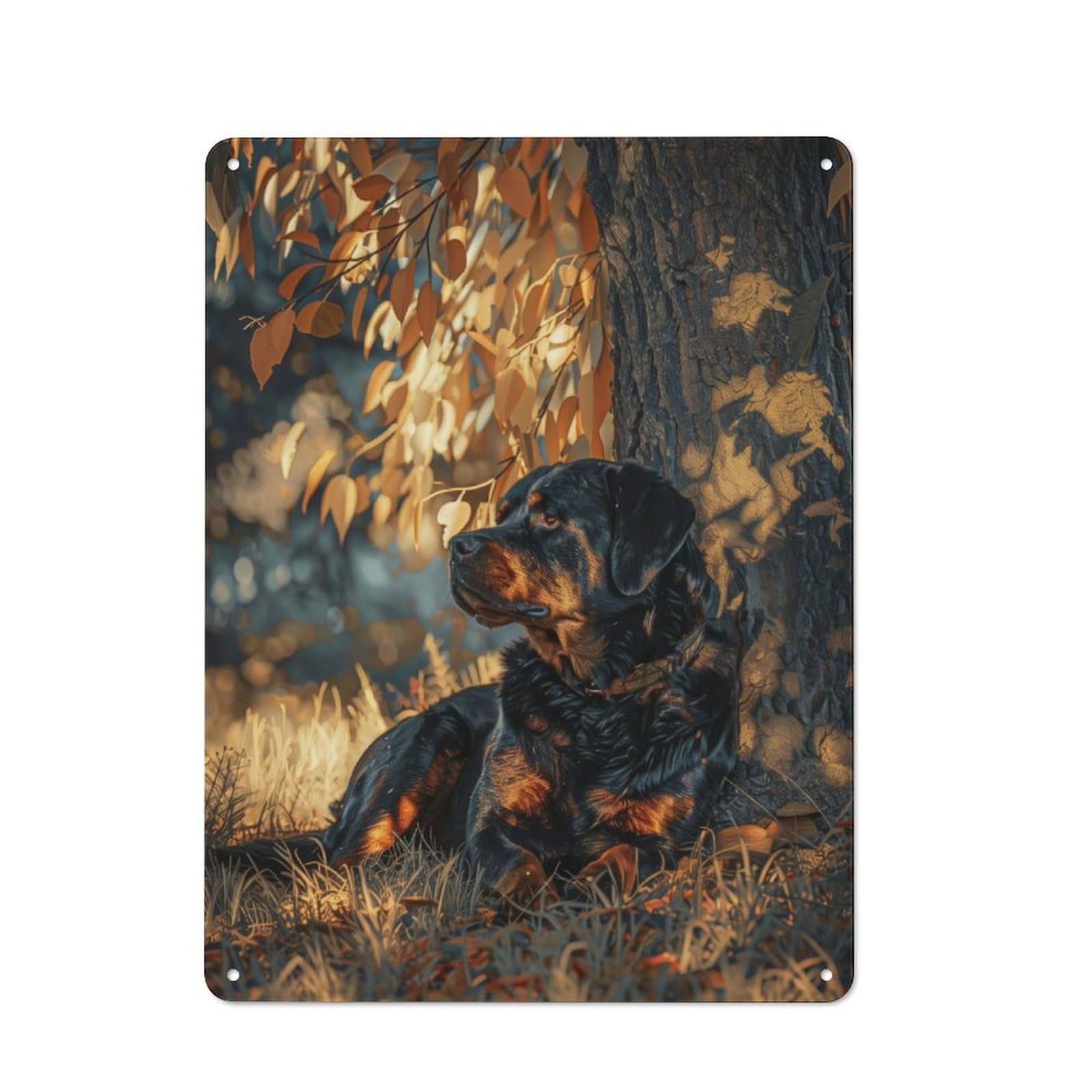 Junmoney Rottweiler Under A Tree Metal Sign 40X30cm With For Workshop Wall, Rustic Decor, For Collectors Decorating Workshops And Hobby Rooms