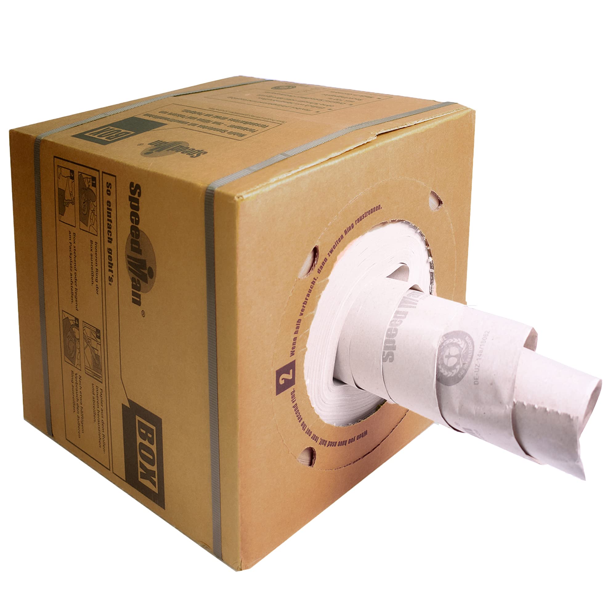 SpeedMan BOX - 390mm x 450m Recycled Void Fill Paper in a Handy Dispenser Box - Ready-to-Use, Compact & Sustainable - Quick Filling, Stuffing & Packing Paper for Boxes, Cartons & Parcels