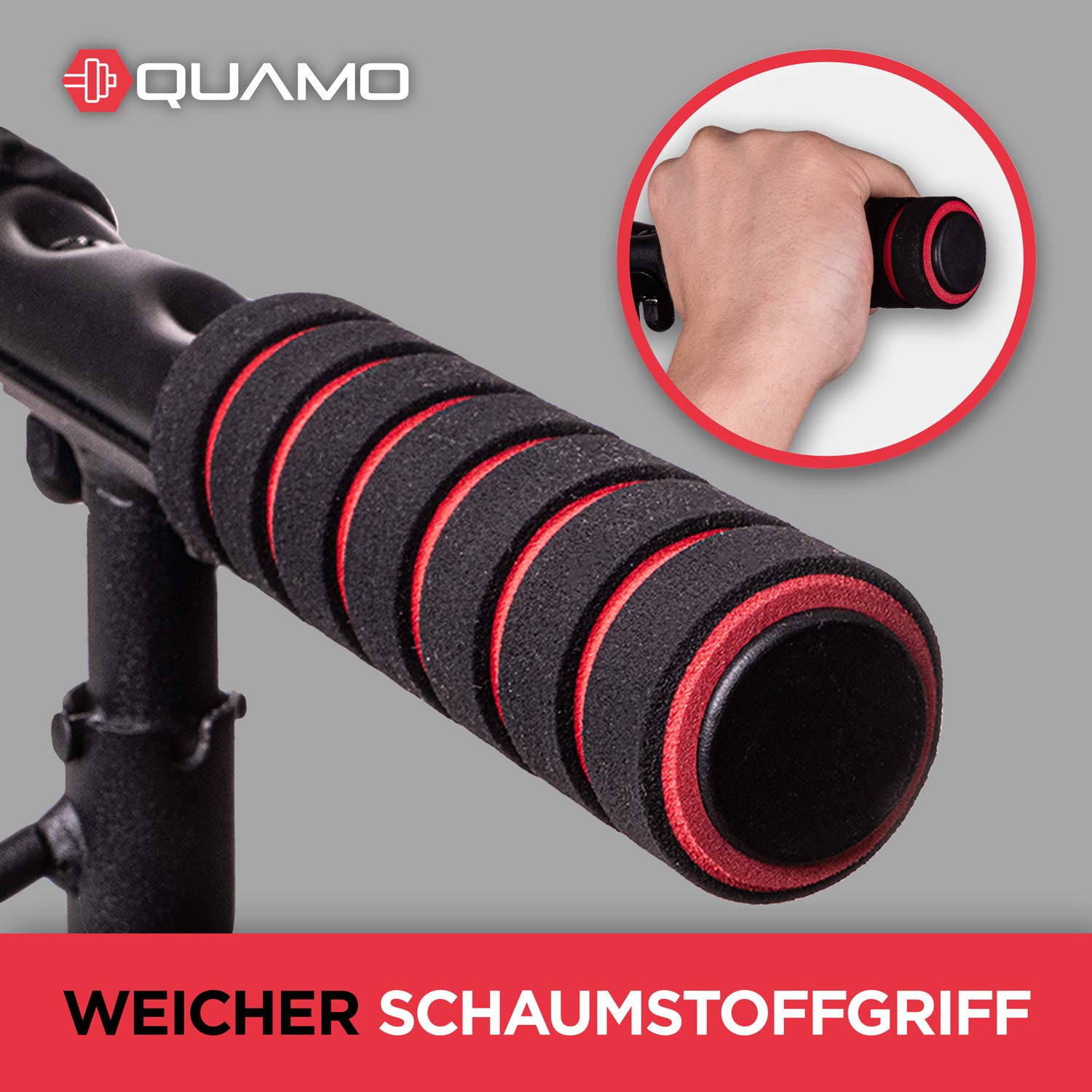 QUAMO BY LAVUR Klimmzugstange für Türrahmen | Stark & rutschfest | Einfache Montage ohne Schrauben | Ideales Home-Workout Equipment inkl. Widerstandsband