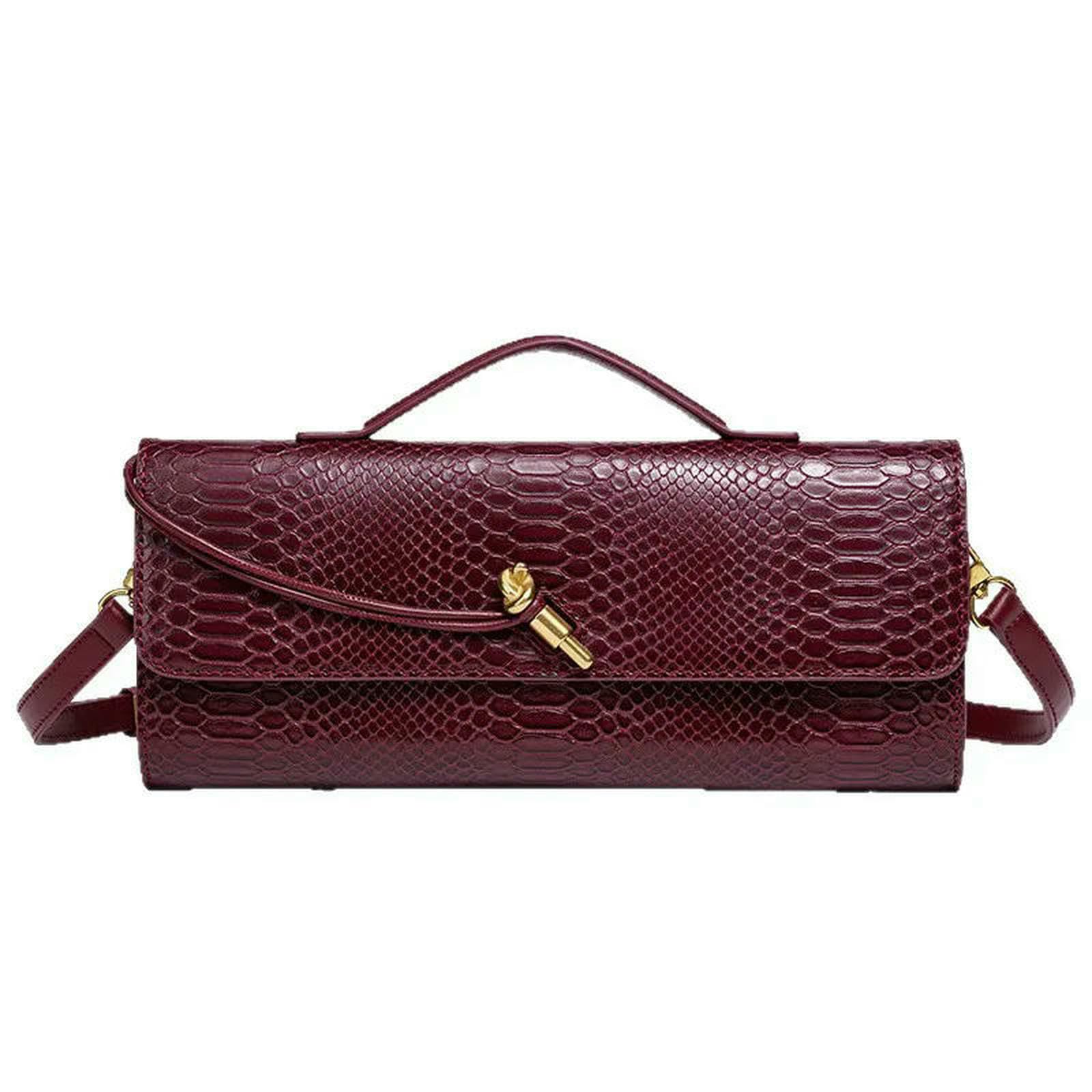 Borsa a Mano Donna Orizzontale da Donna, Pochette Versatile, Feste Serali, Tracolla Spalla, Fisarmonica-Rosso Scuro