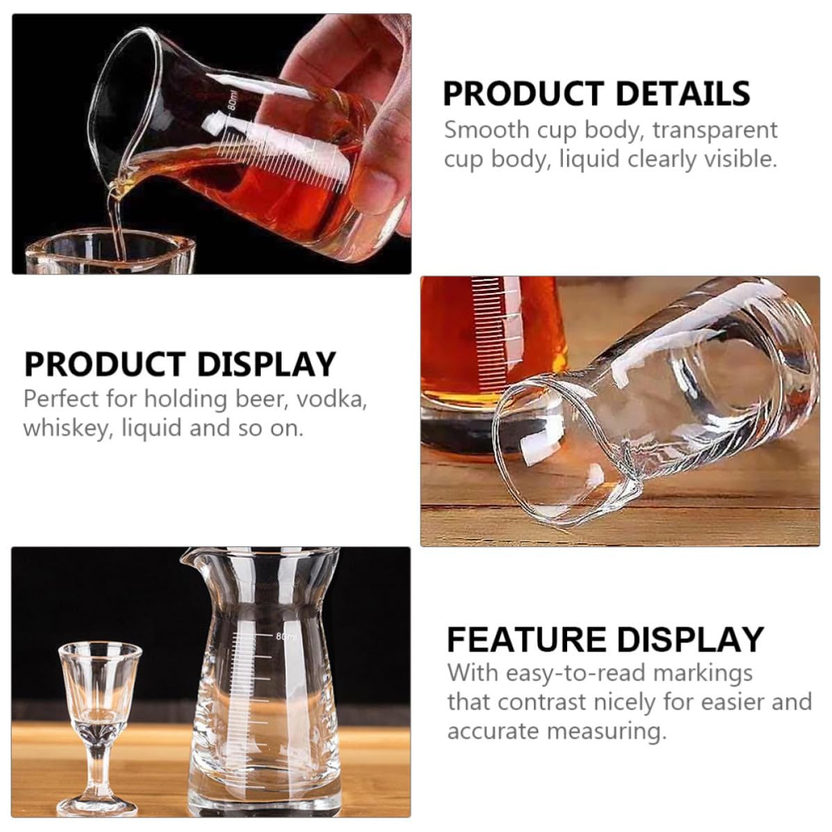 HANABASS 6 Pièces Doseur à Cocktail en Verre 80ml Graduation Précise et Facile à Lire, Accessoire Bar pour Mesurer Boissons Lors de Fêtes Maison