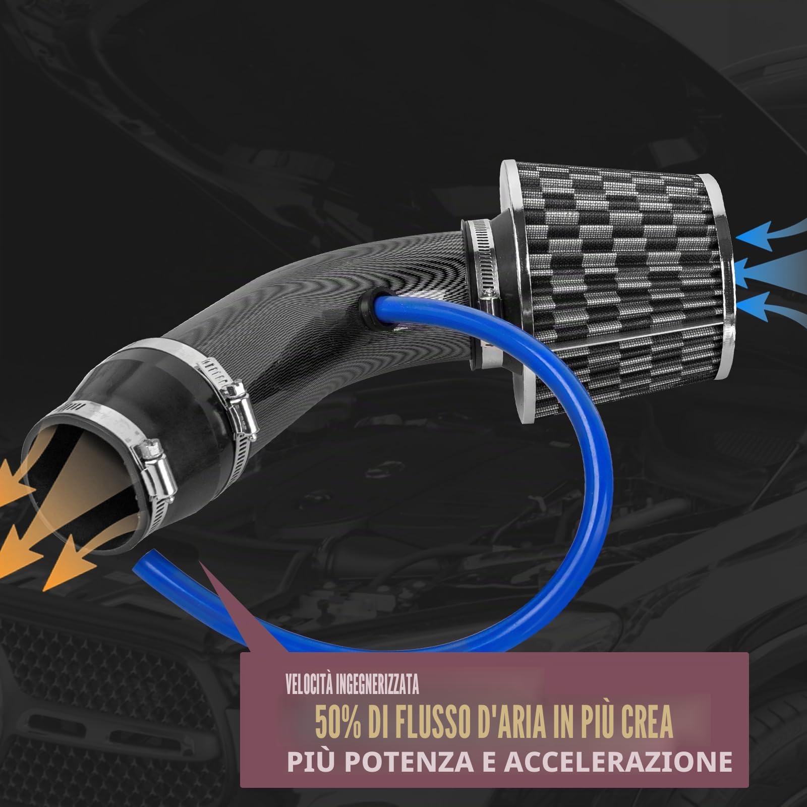 Catekro 76mm Kit Filtro Aria Auto Universale, 3 Pollici Filtro Sportivo | Filtro Aspirazione Dinamico a Cono, Sistema di Aspirazione Fredda ad Alta Potenza, Alto Flusso, Lavabile (Nero)